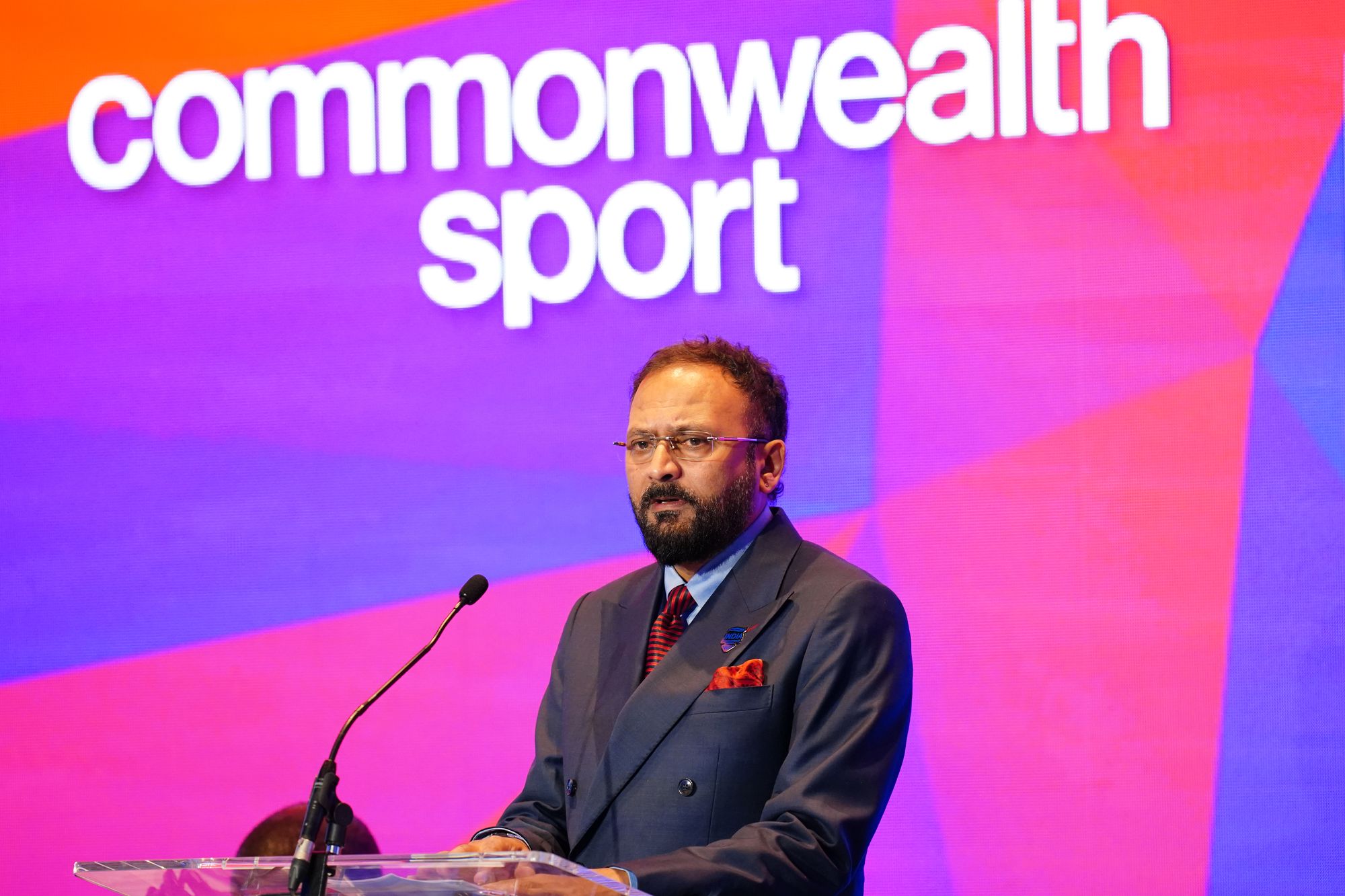 <p>Raghuram Iyer, CEO of the Commonwealth Games Association of India, during the announcement in Glasgow</p>