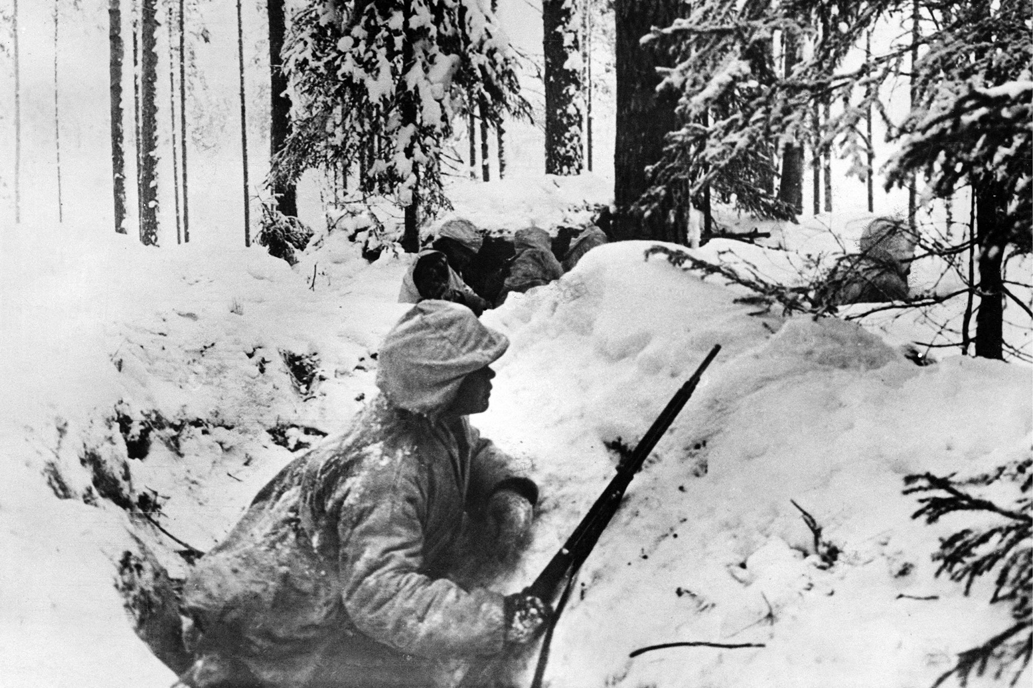 Finnish troops on the eastern front during the Winter War between the Soviet Union and Finland, January 1940