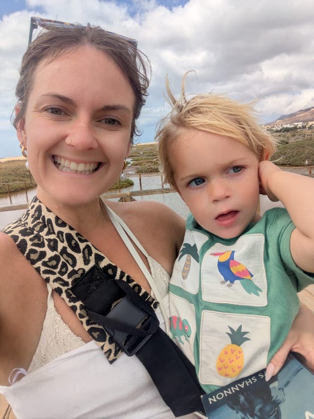 <p>Mari and her chid, E, went to Fuerteventura for  their first holiday abroad</p>