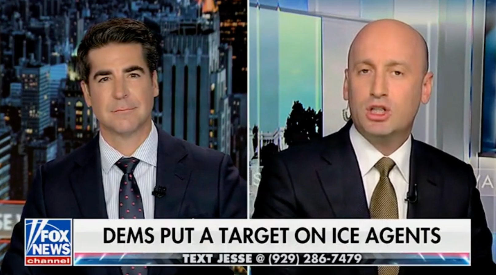 White House official Stephen Miller is interviewed by Fox News host Jesse Watters on Tuesday November 25, 2025