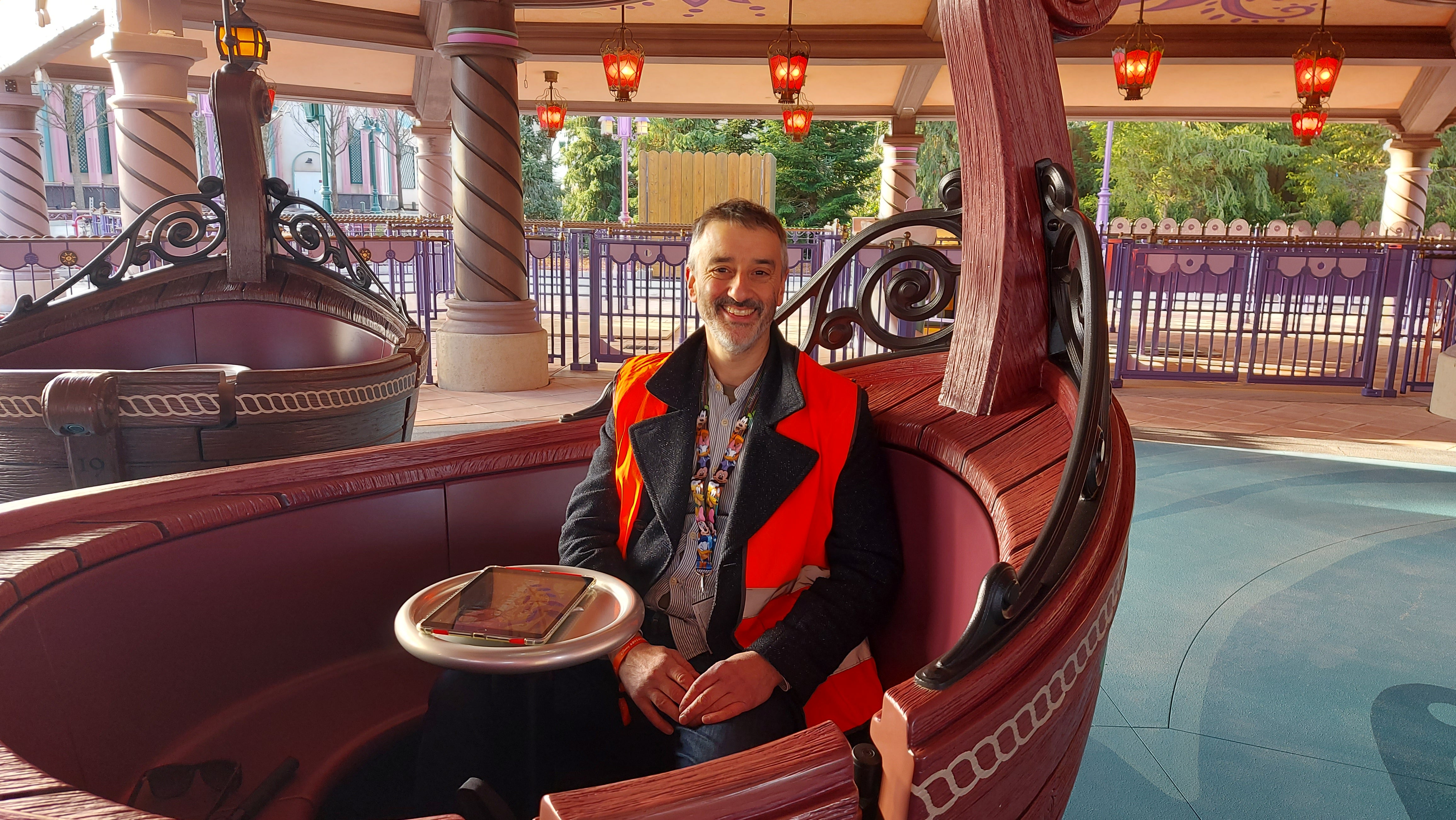 <p>World of Frozen is part of a multi-billion-euro extension in Disneyland Paris. The Independent's Ted Thornhill is pictured here trying out the Raiponce Tangled Spin ride</p>