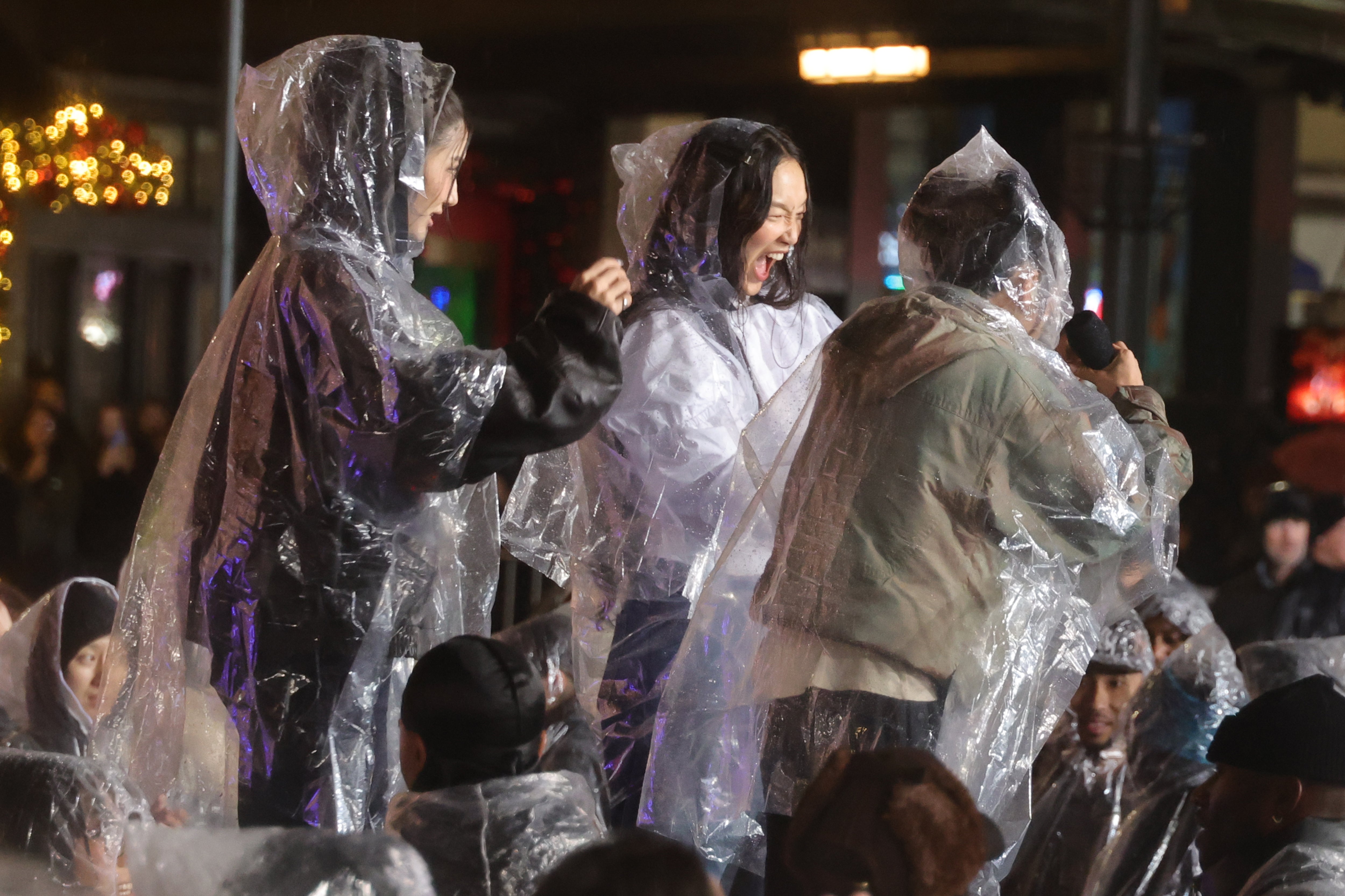 The group HUNTR/X performs during the 2025 Macy's Thanksgiving Day Parade rehearsals on Tuesday