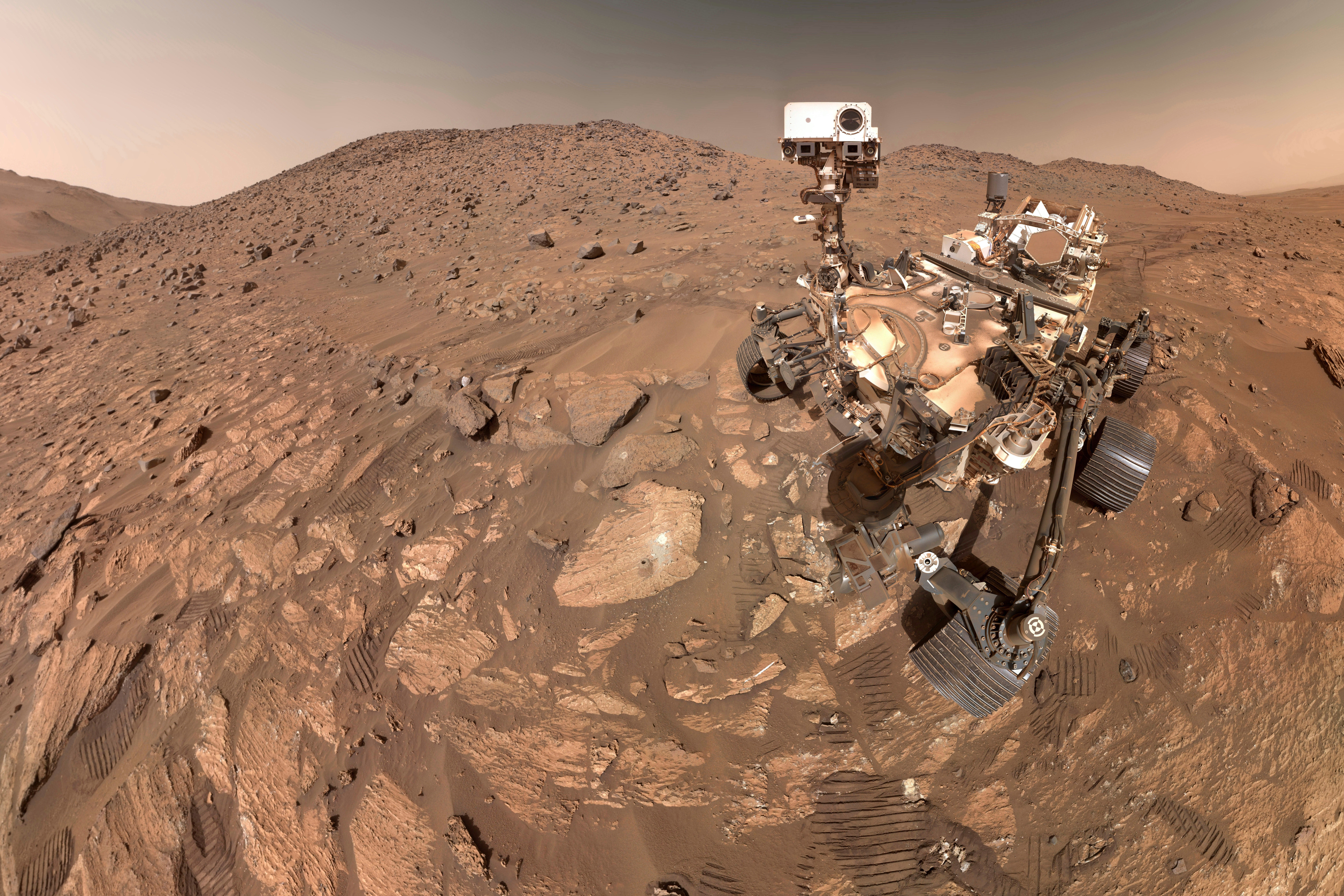 FILE - This image provided by NASA, shows a selfie of their Perseverance Mars rover, on July 23, 2024. The image is made up of 62 individual images that were stitched together.