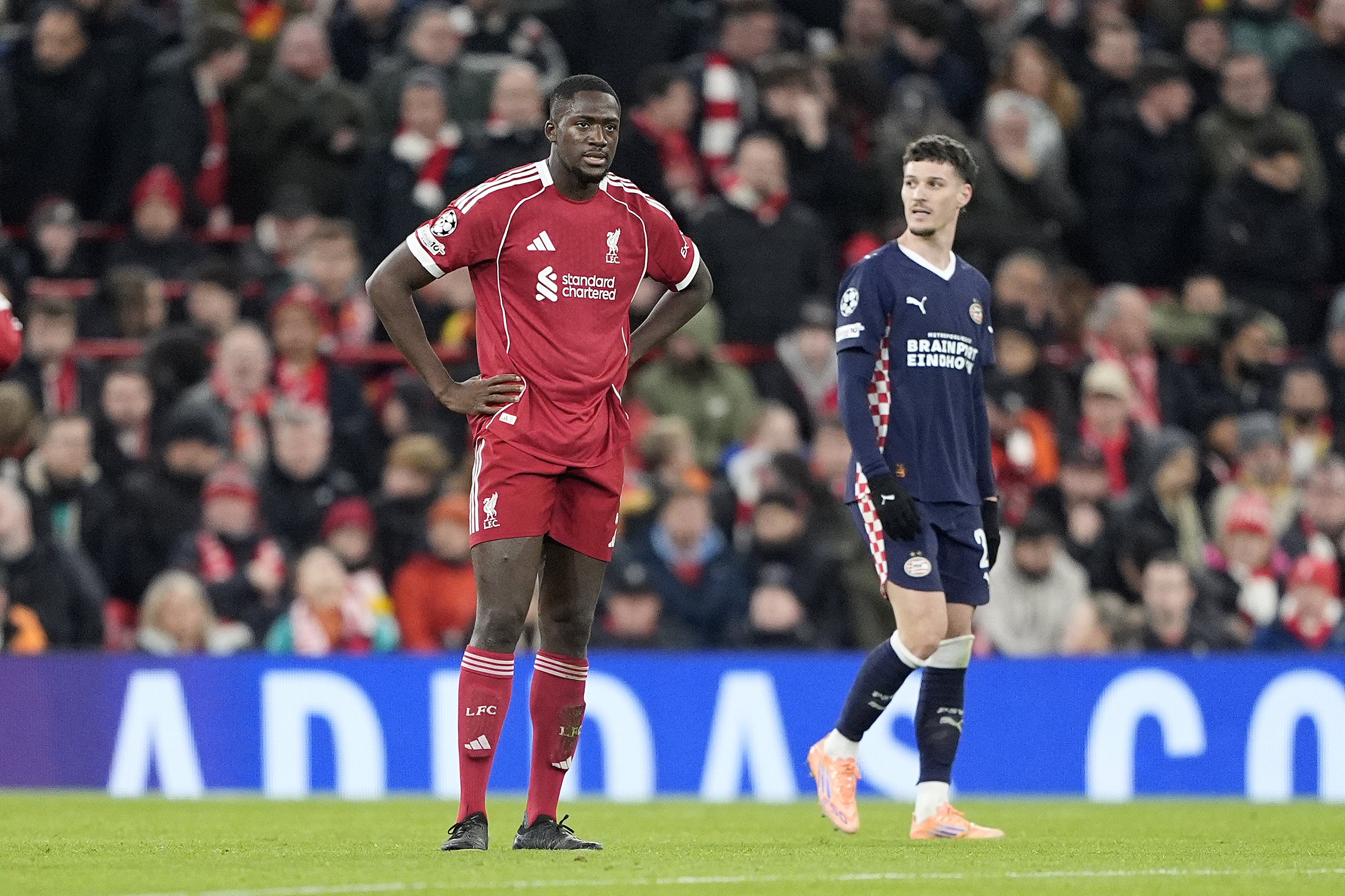 Liverpool’s Ibrahima Konate has not been at his best this season (PA)