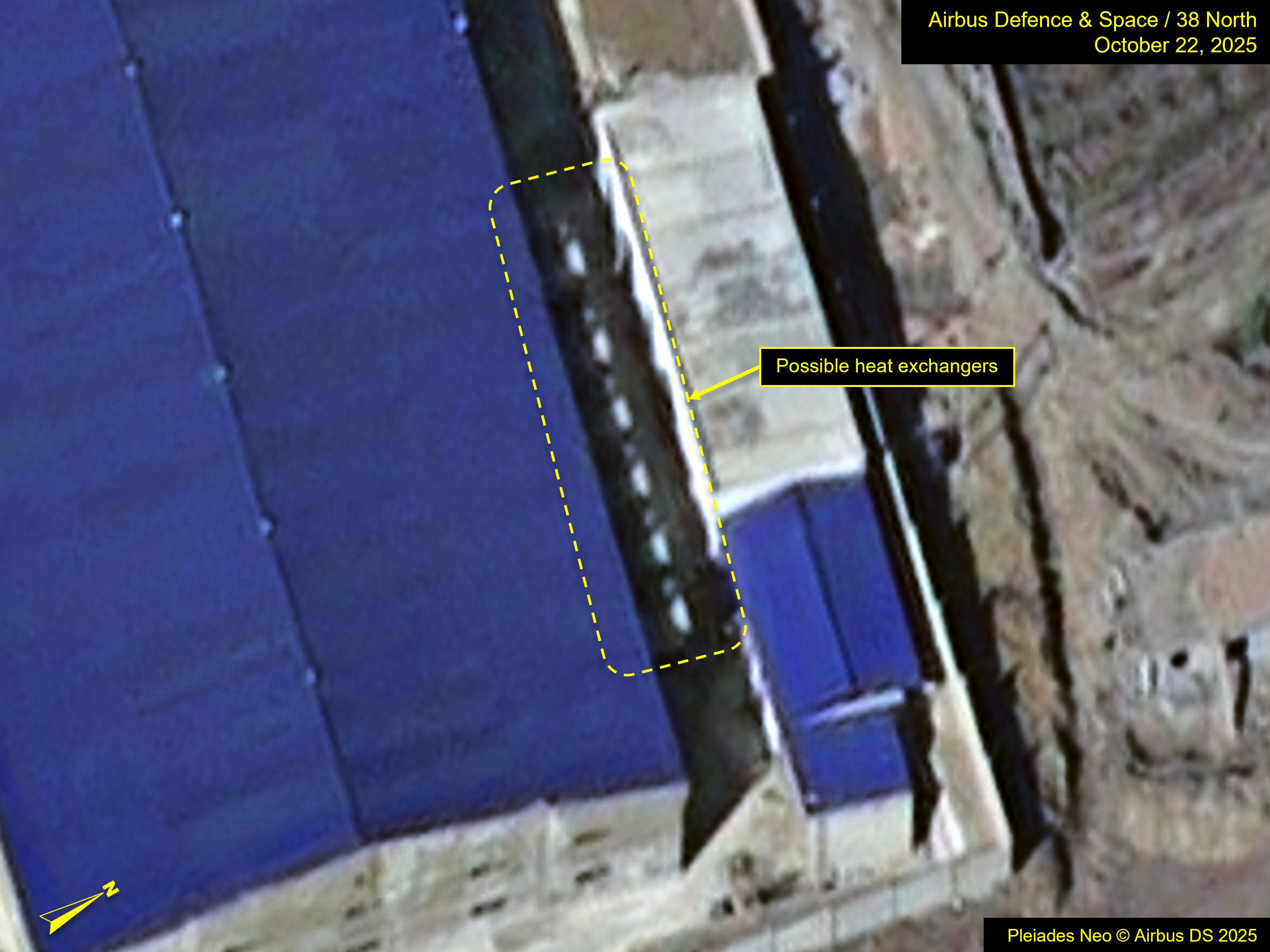 Imagery of possible heat exchangers outside a possible uranium enrichment facility from 22 October 2025