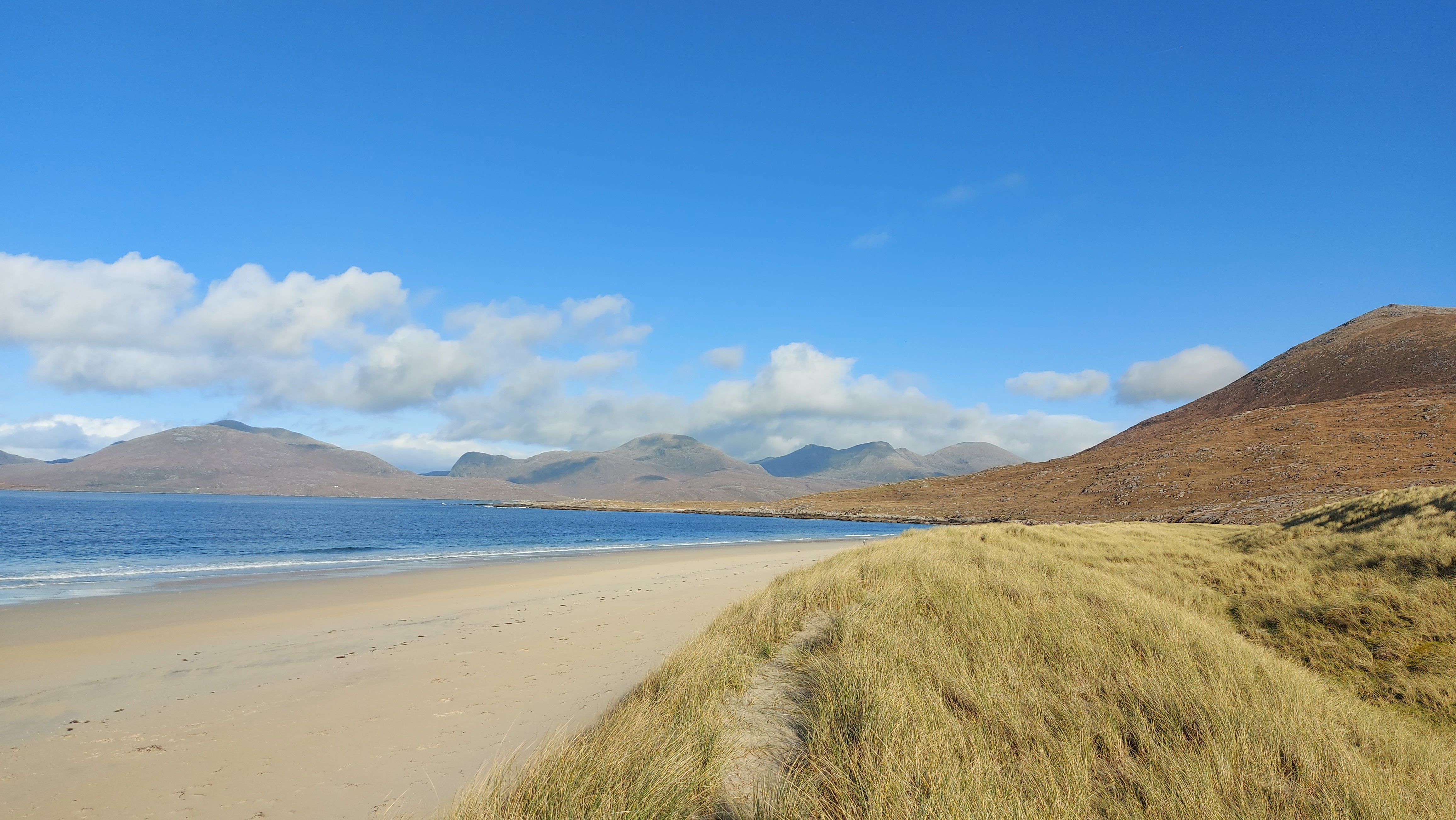 Sweeping Luskentyre Beach, rated one of the world’s best, is almost completely deserted during Ted’s visit