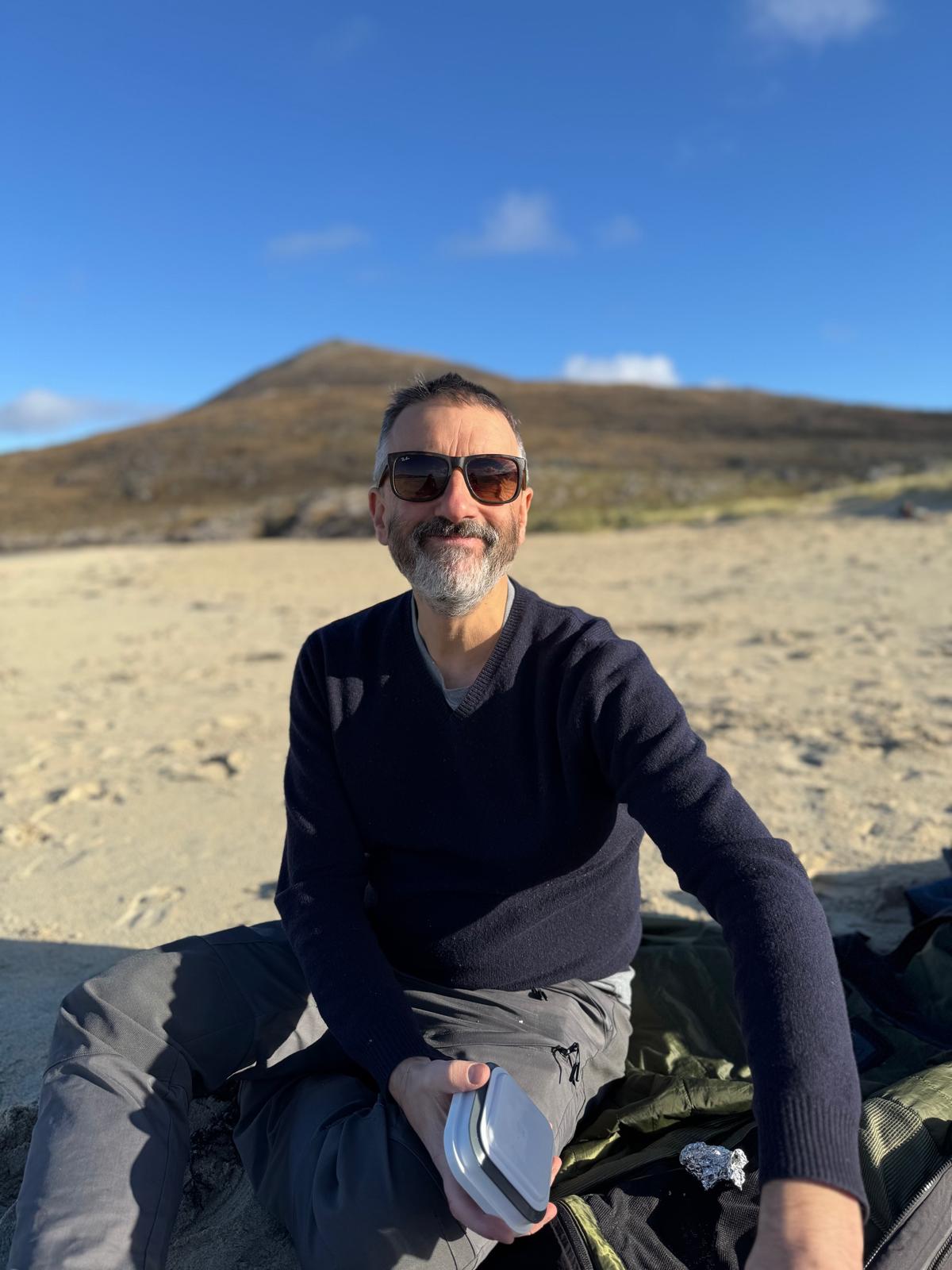 <p>Ted on Luskentyre Beach, which has the reputation of being the flagship stretch of sand in the Outer Hebrides</p>
