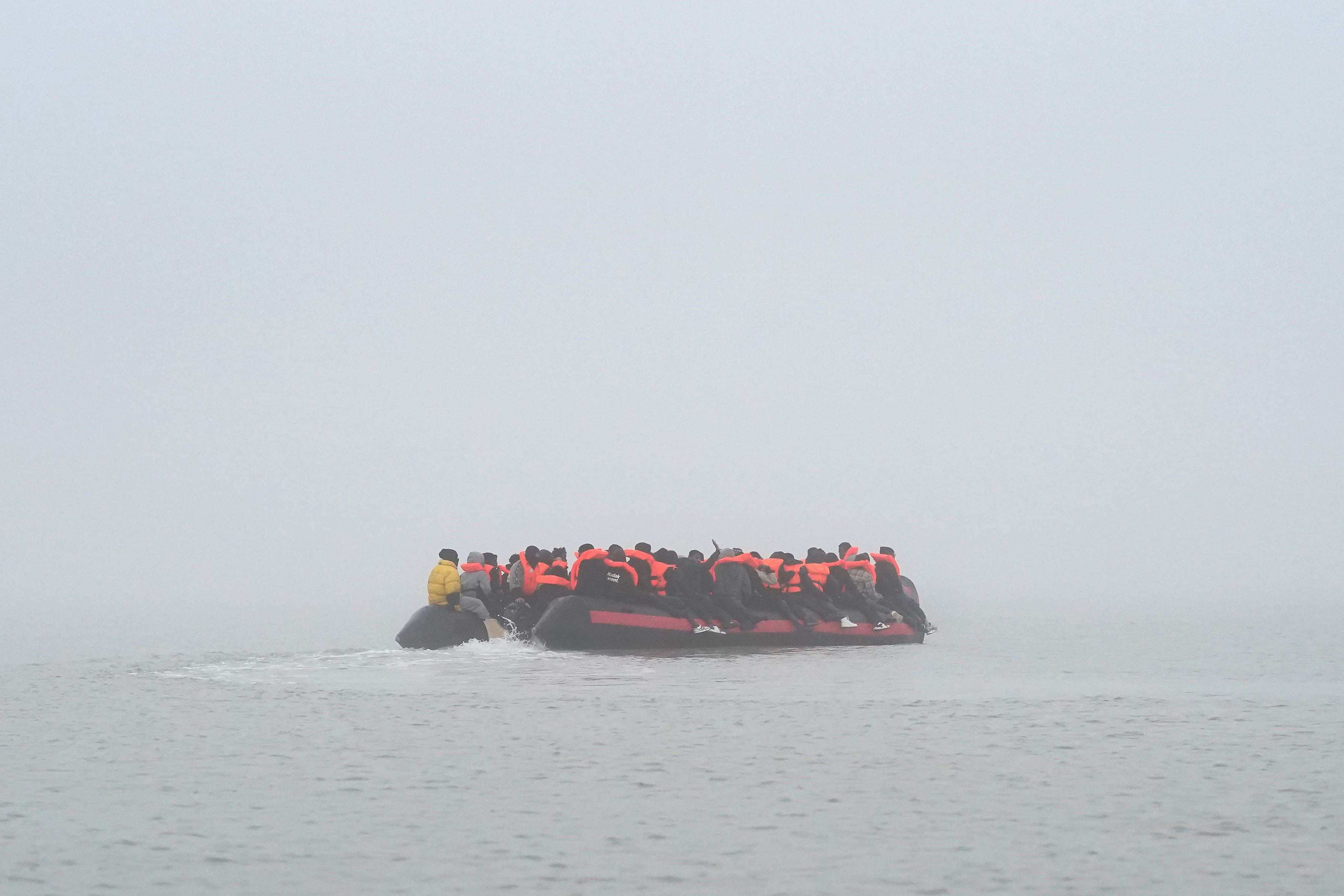 People thought to be migrants onboard a small boat in Gravelines, France (Gareth Fuller/PA)