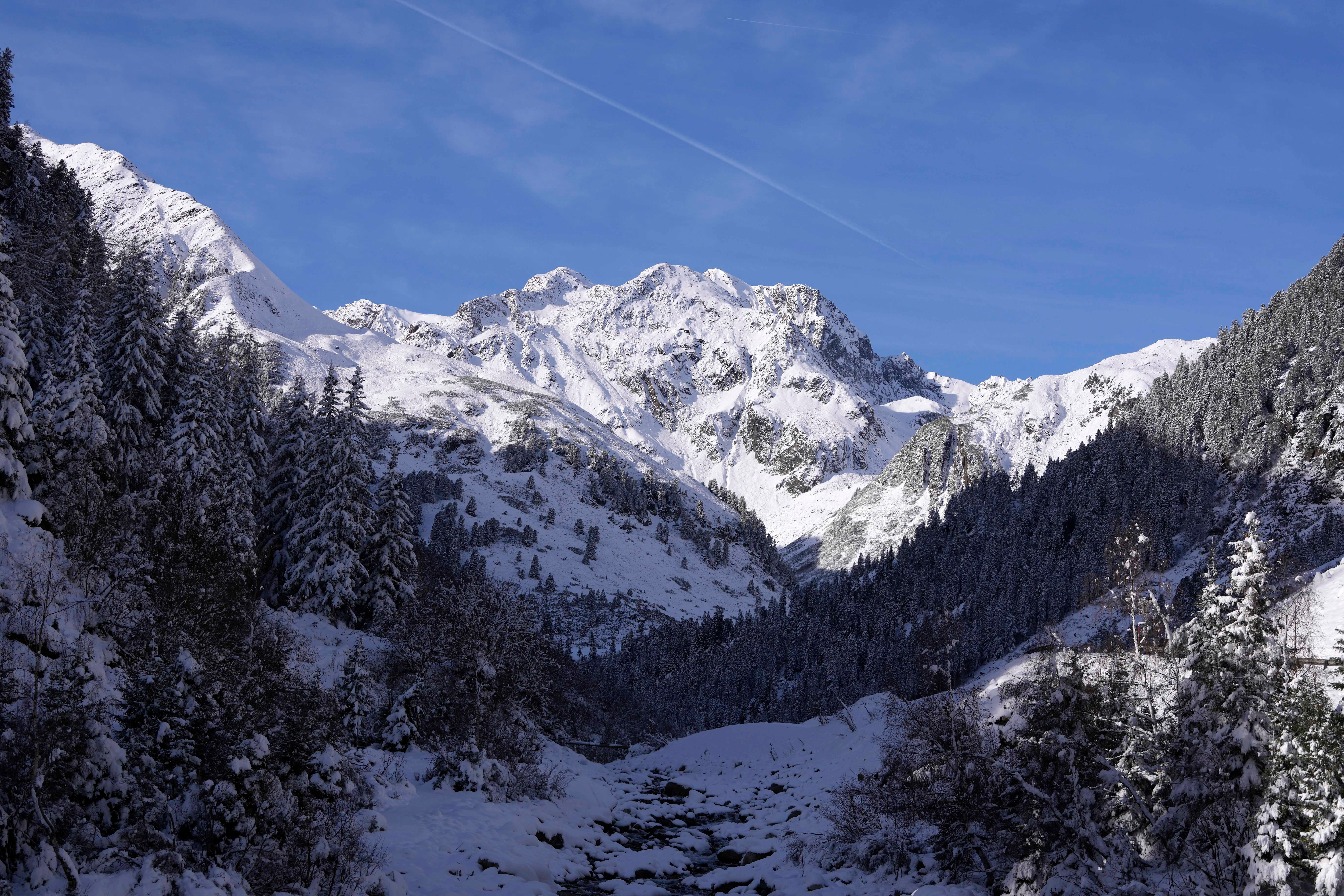 Snow covers the mountains at the Stubai glacier in Neustift im Stubaital, Tyrol, Austria, on Nov. 6, 2022. (AP Photo/Matthias Schrader, File)