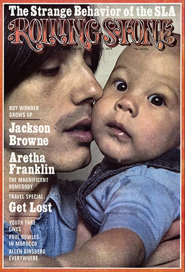 Jackson Browne with his son, Ethan, on the cover of Rolling Stone in 1974