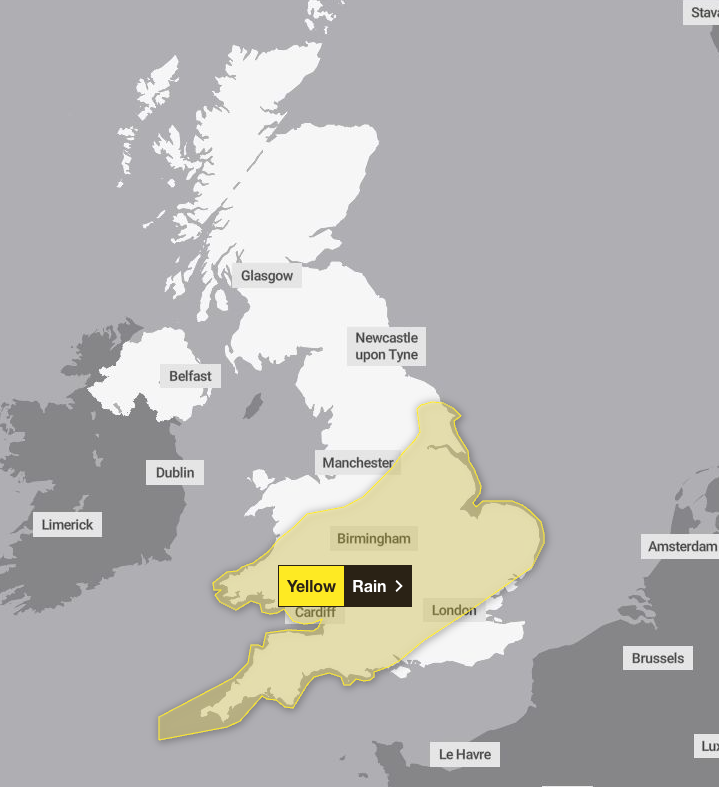 A yellow weather warning is in place on Saturday