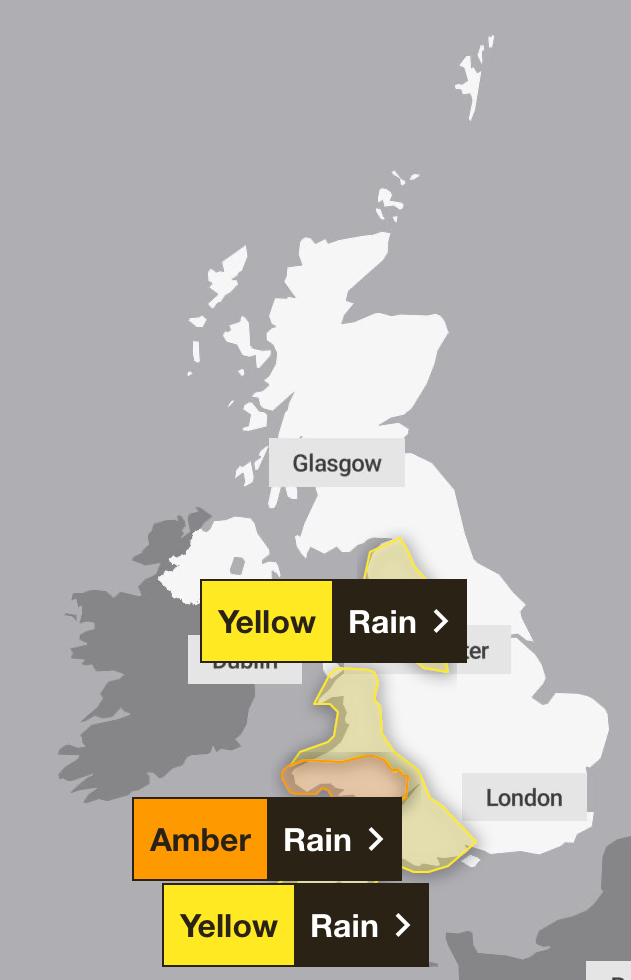 An amber warning is in place for Monday
