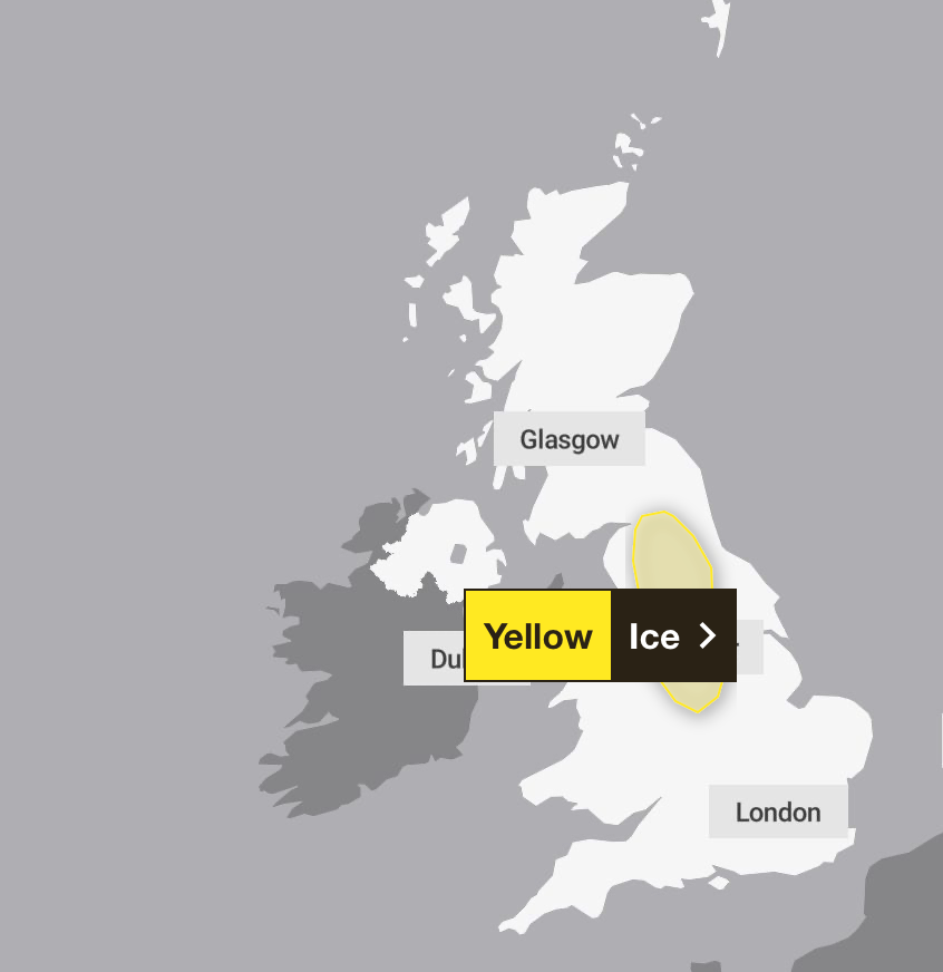 An ice warning will be in place on Sunday morning