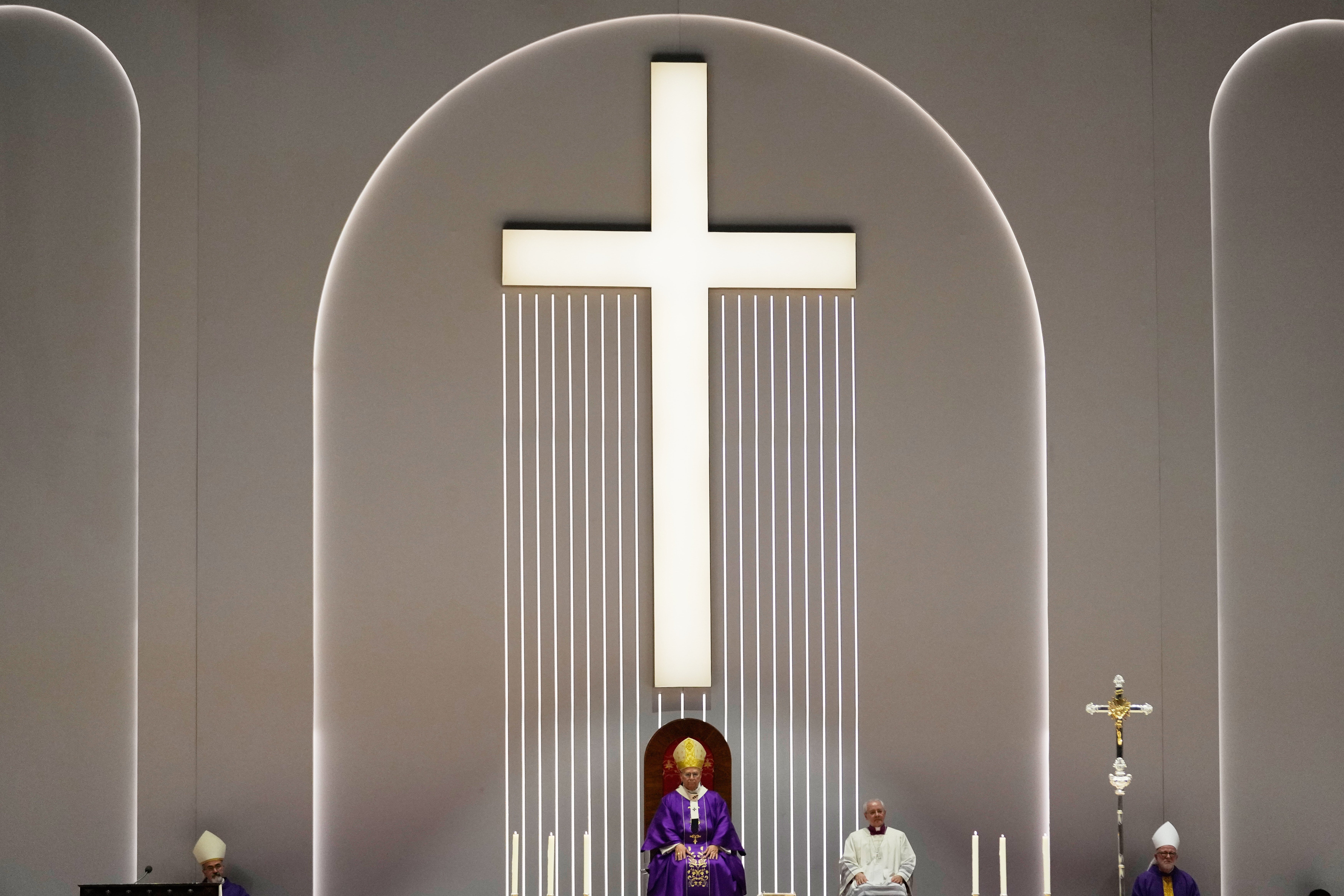 Pope Leo XIV celebrates a Mass at the Volkswagen Arena, in Istanbul