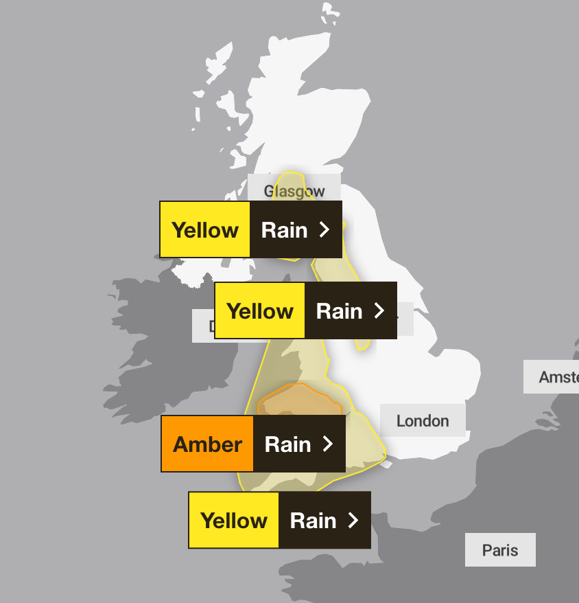 Several weather warnings are in place across the UK until late on Monday