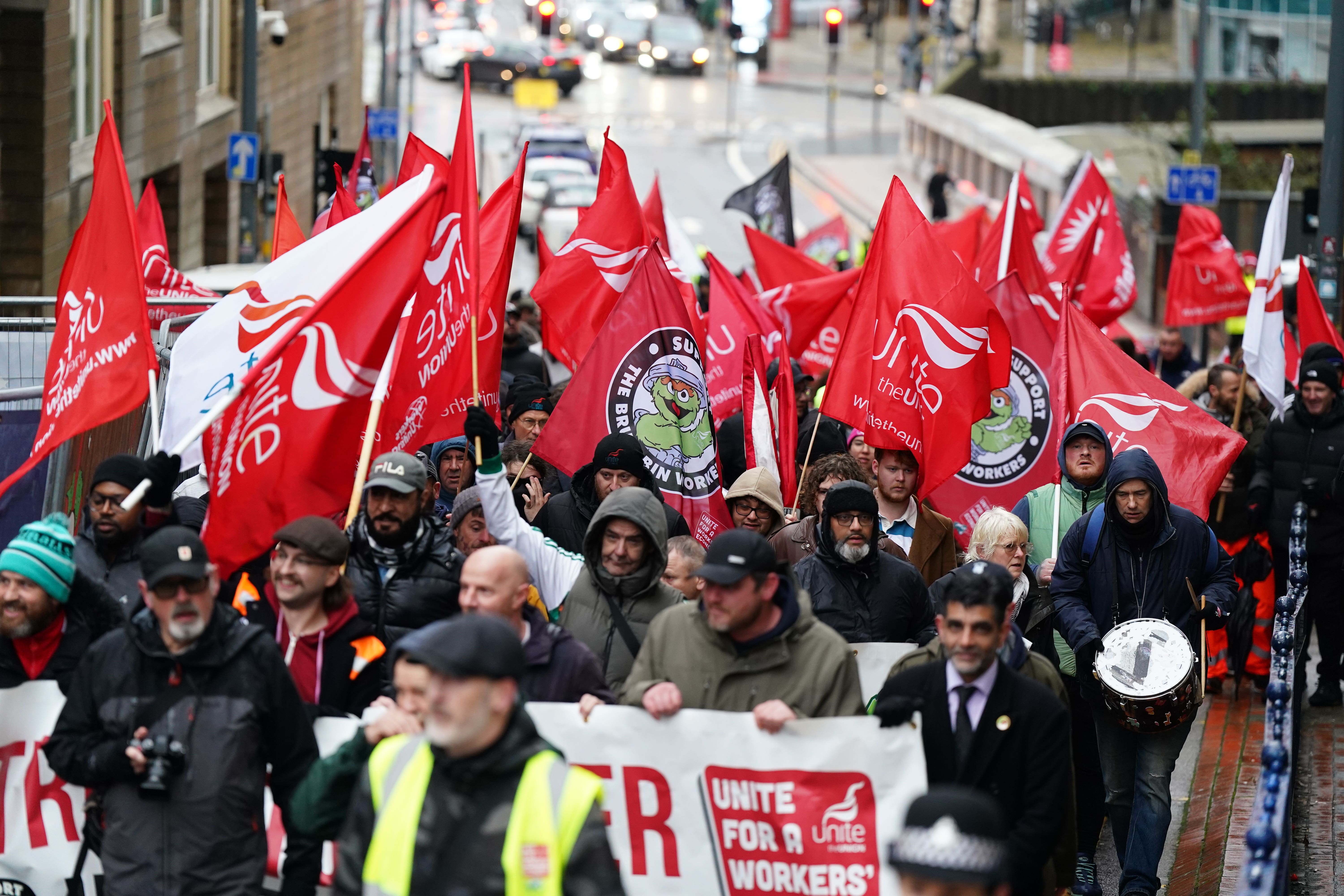 Job & Talent agency bin workers during a protest organised by Unite the Union