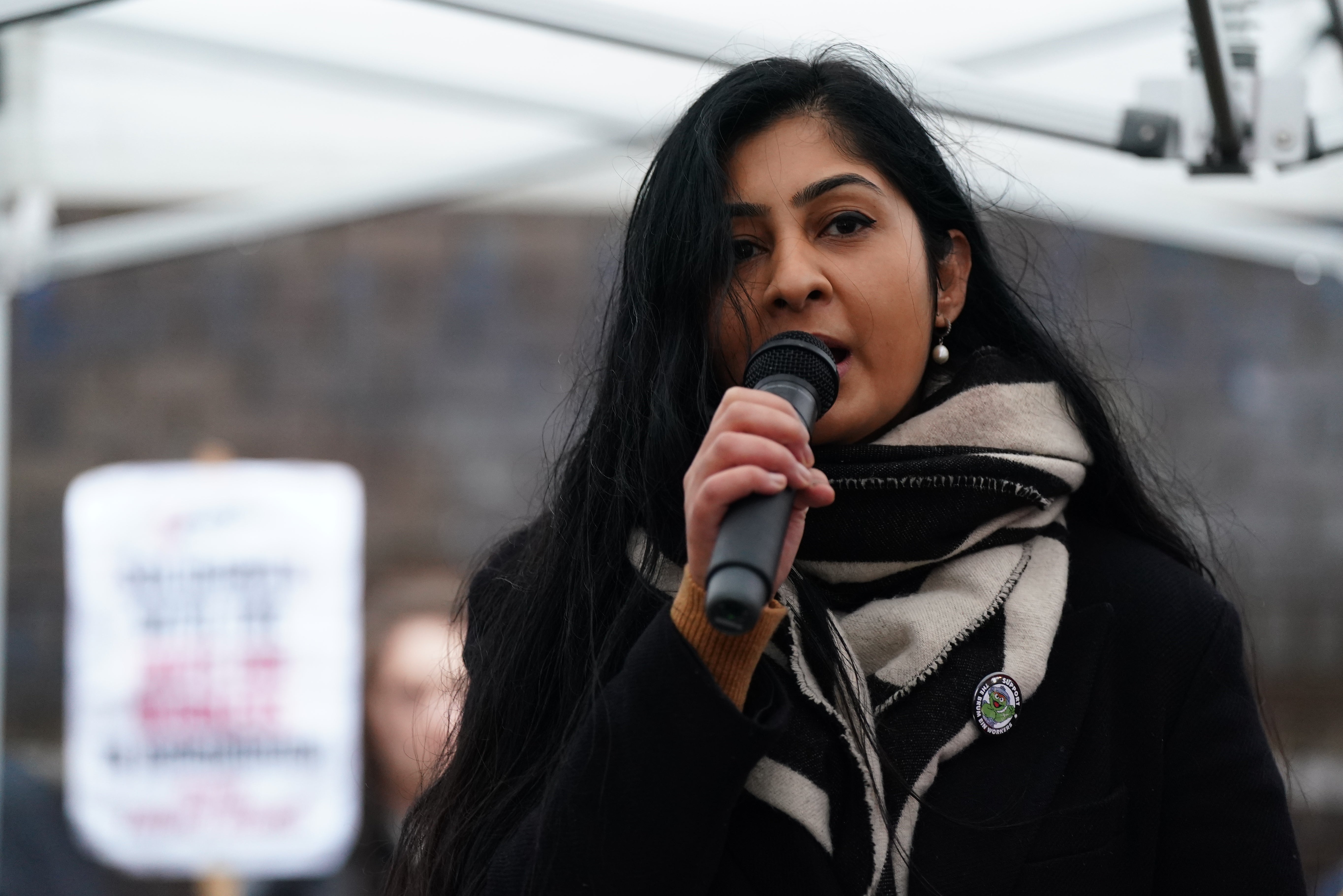 Coventry South MP Zarah Sultana joined the picket line, calling the council’s actions an ‘attack’ on those keeping the city clean
