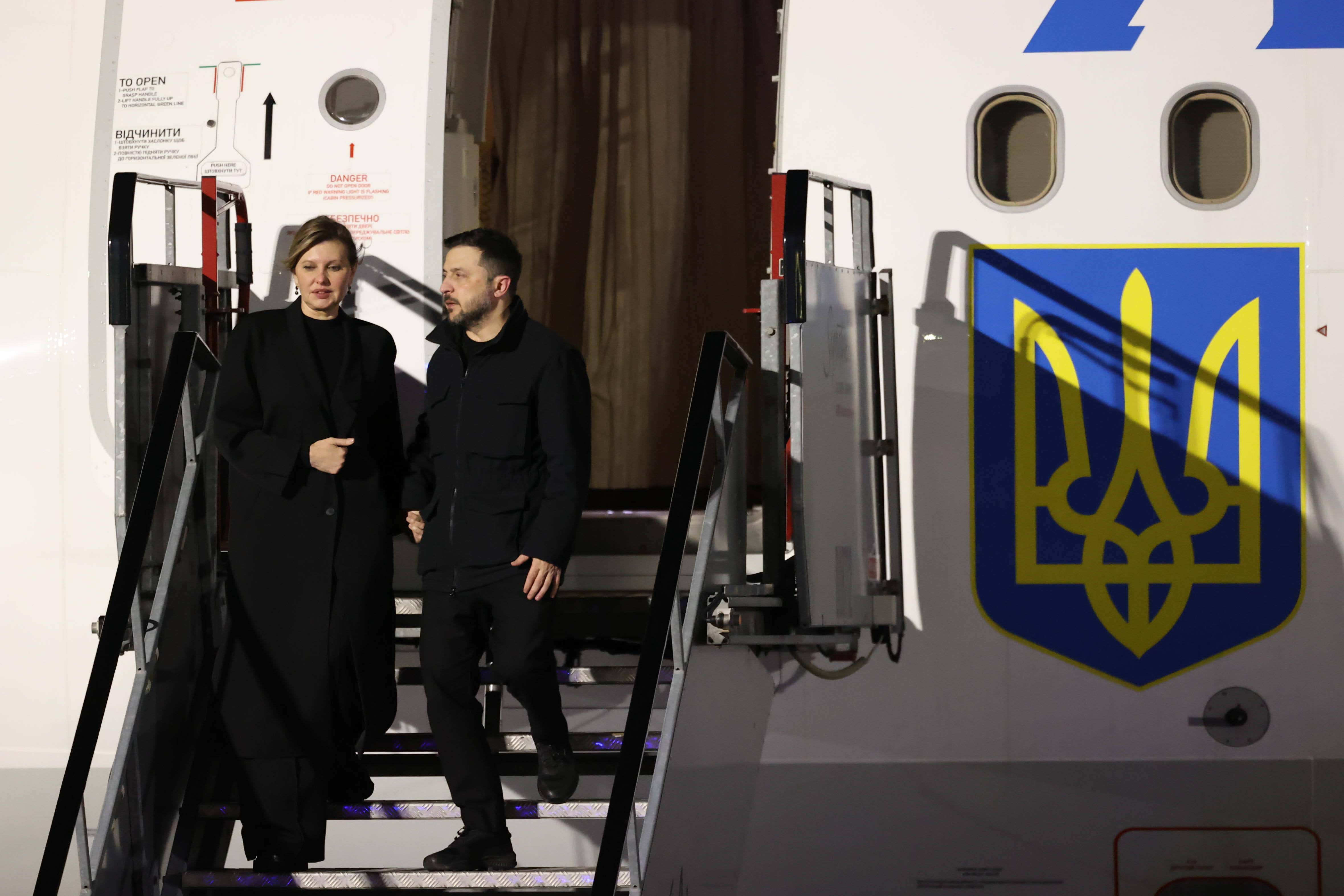 Ukrainian President Volodymyr Zelensky and his wife Olena Zelenska arrive at Dublin Airport for his visit to Ireland. Picture date: Monday December 1, 2025.