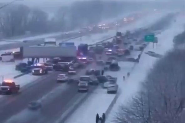 Major pileup of 45 cars and trucks takes about six hours to clean up