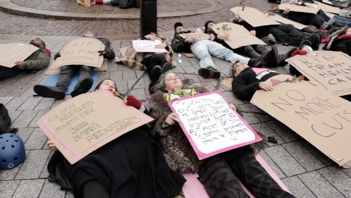 Protesters stage ‘die-in’ demonstration over HIV aid cuts