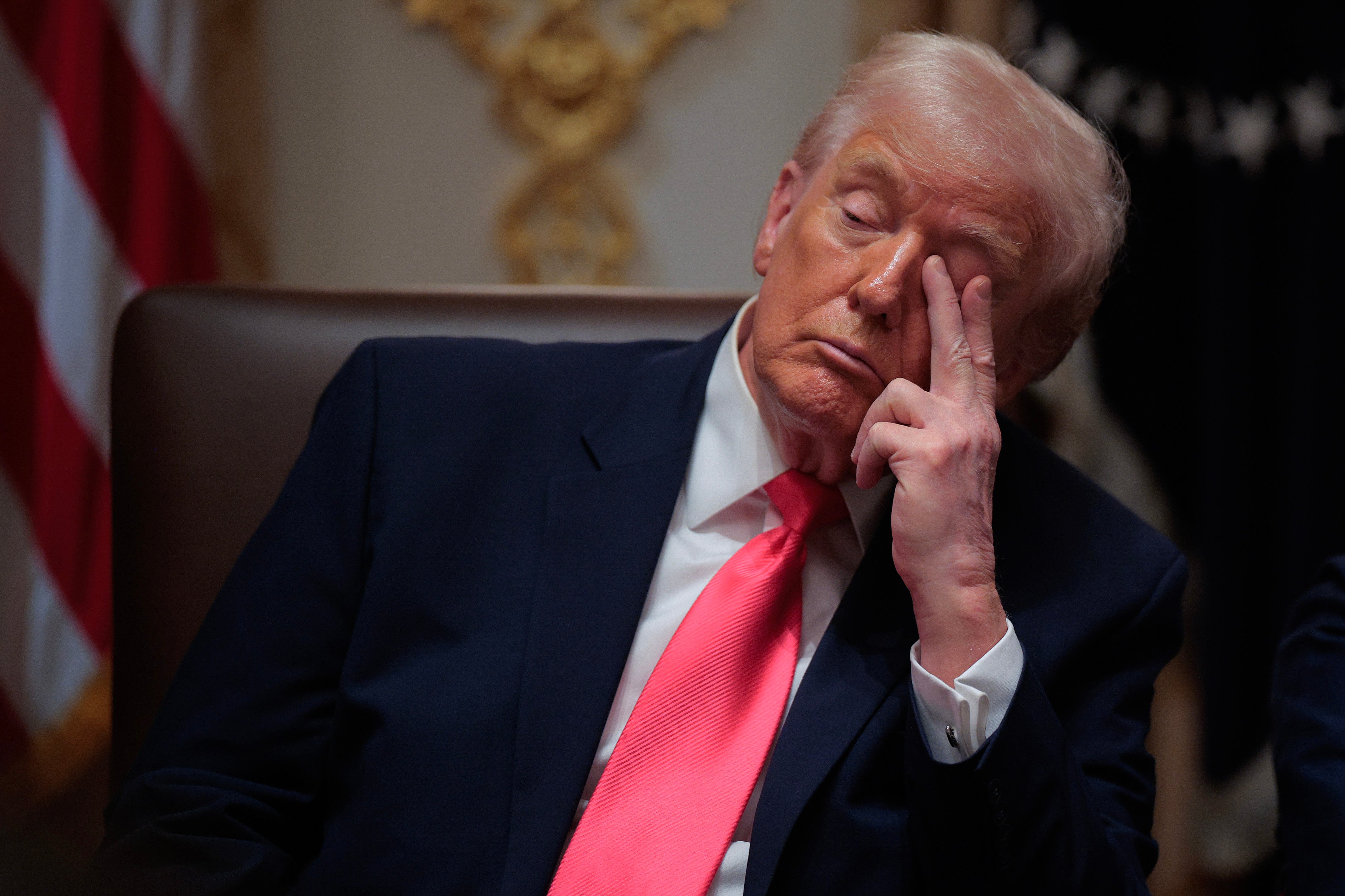 President Donald Trump during a Cabinet meeting on December 2. California Governor Gavin Newsom has been mocking Trump on social media, calling him ‘Dozy Don’ after a number of incidents in which it appears the president has fallen asleep on the job.