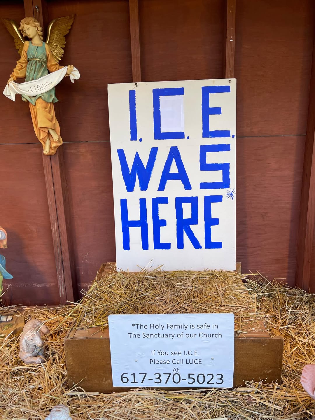 A Massachusetts church displayed an ‘ICE was here’ sign in its Nativity scene. It drew strong reactions from the community.