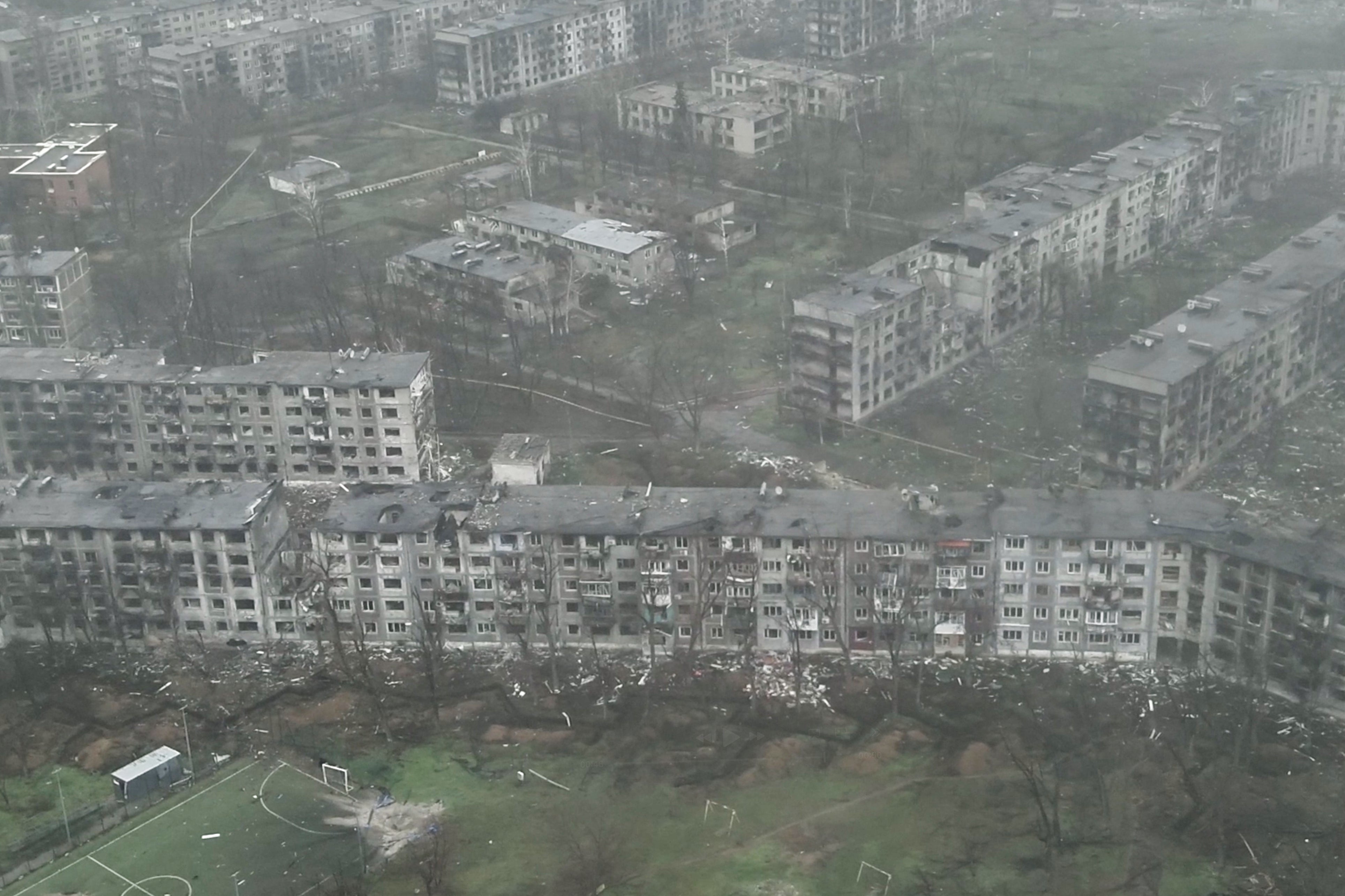 This image made from a December 2025 video provided by the Ukrainian Defense Forces shows the heavily-bombed city of Myrnohrad in eastern Ukraine's Donetsk region