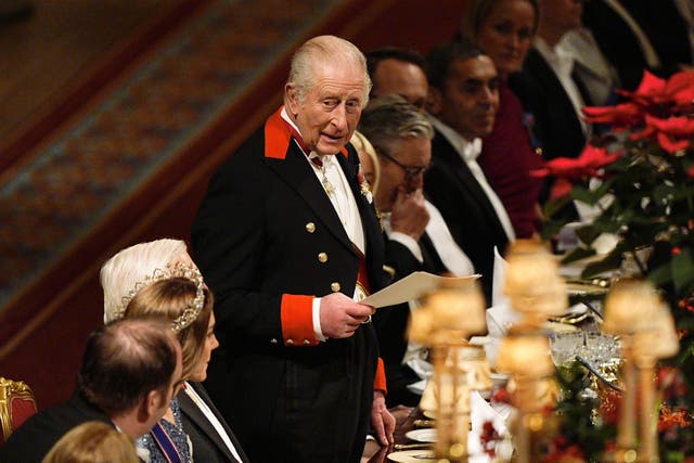 The King speaking during the state banquet (Aaron Chown/PA)
