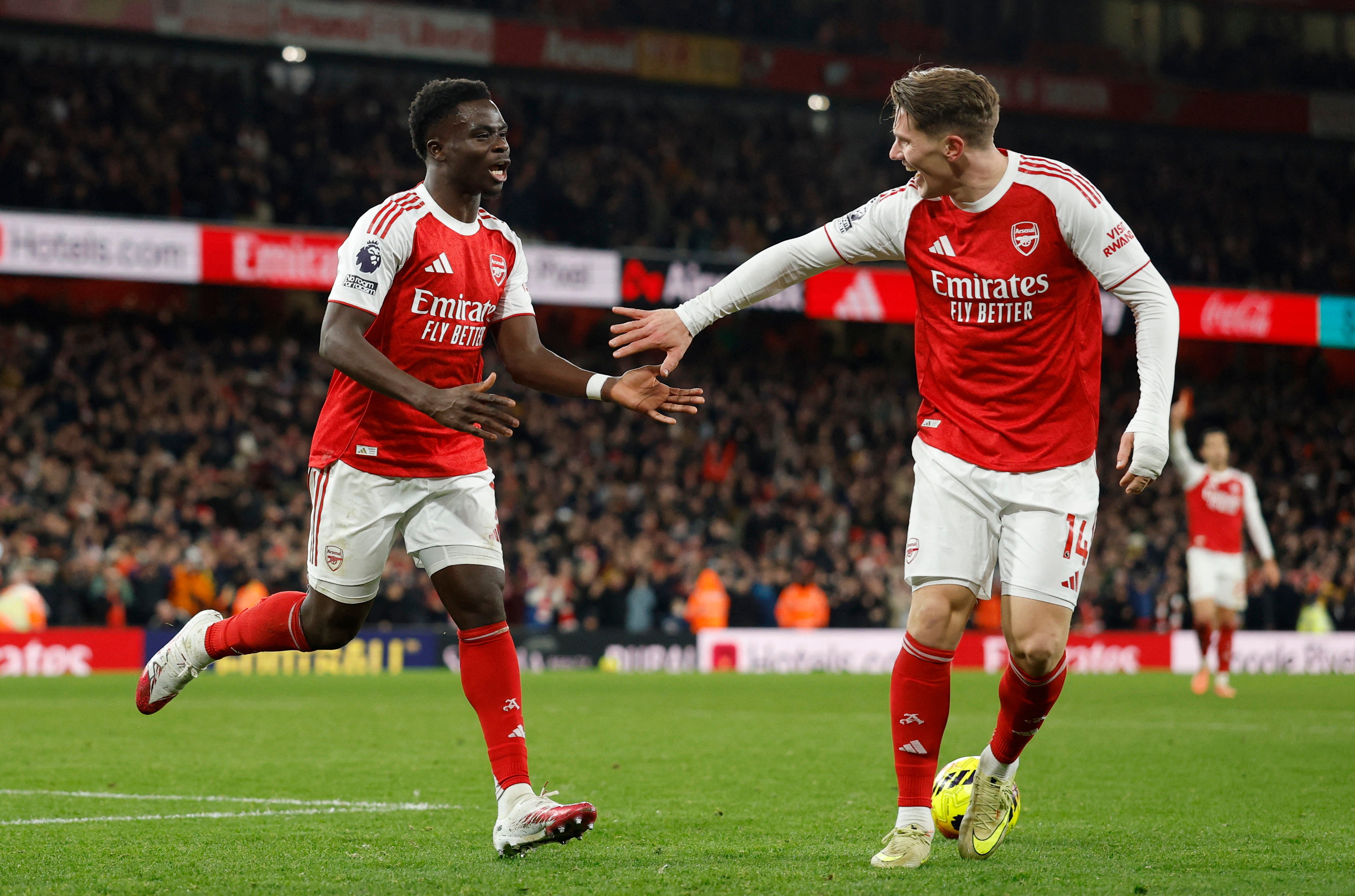 Saka (pictured) added a second for Arsenal after Merino opened the scoring