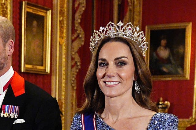 <p>The Princess of Wales in Queen Victoria’s tiara at the German state banquet (Aaron Chown/PA)</p>