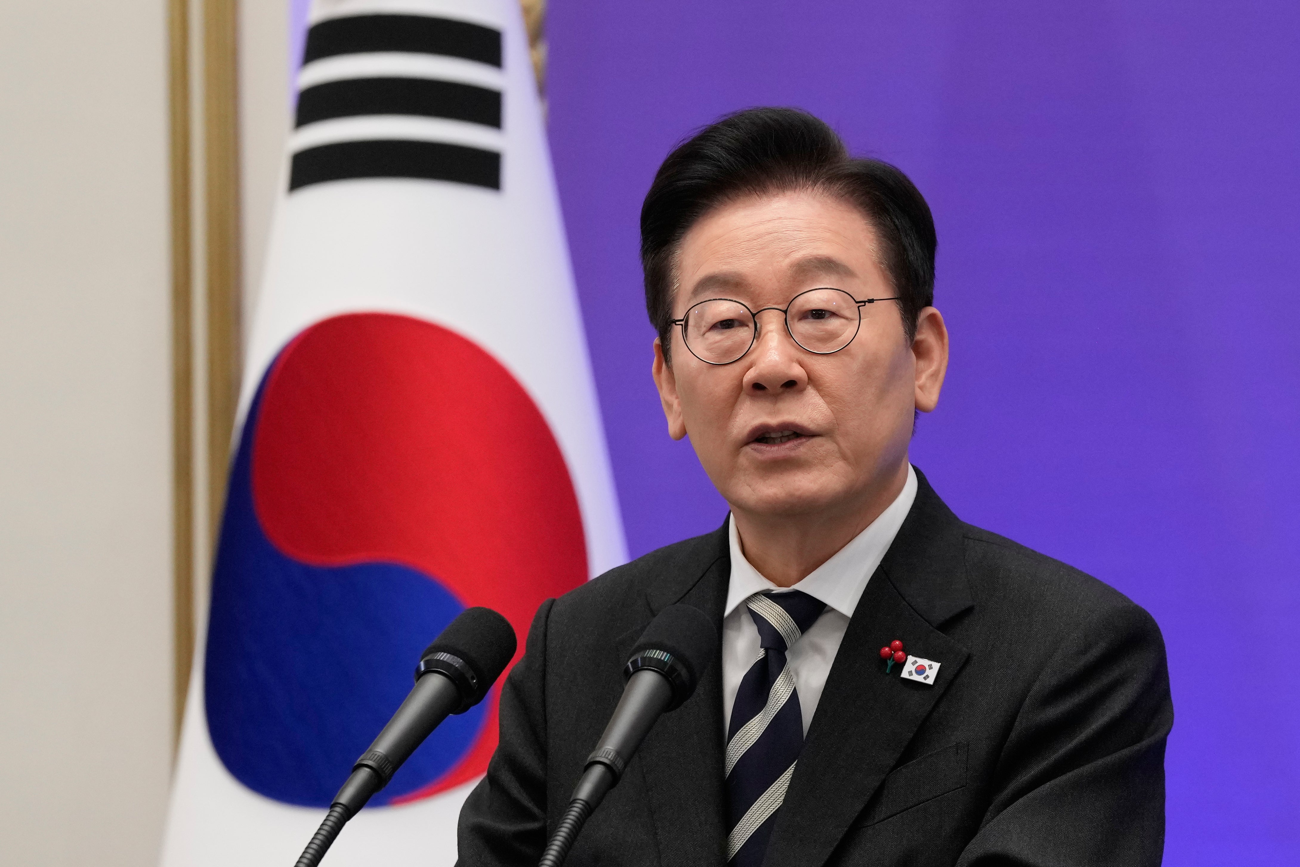 <p>South Korean President Lee Jae Myung speaks during a news conference to mark the first  anniversary of the Dec. 3 martial law crisis</p>