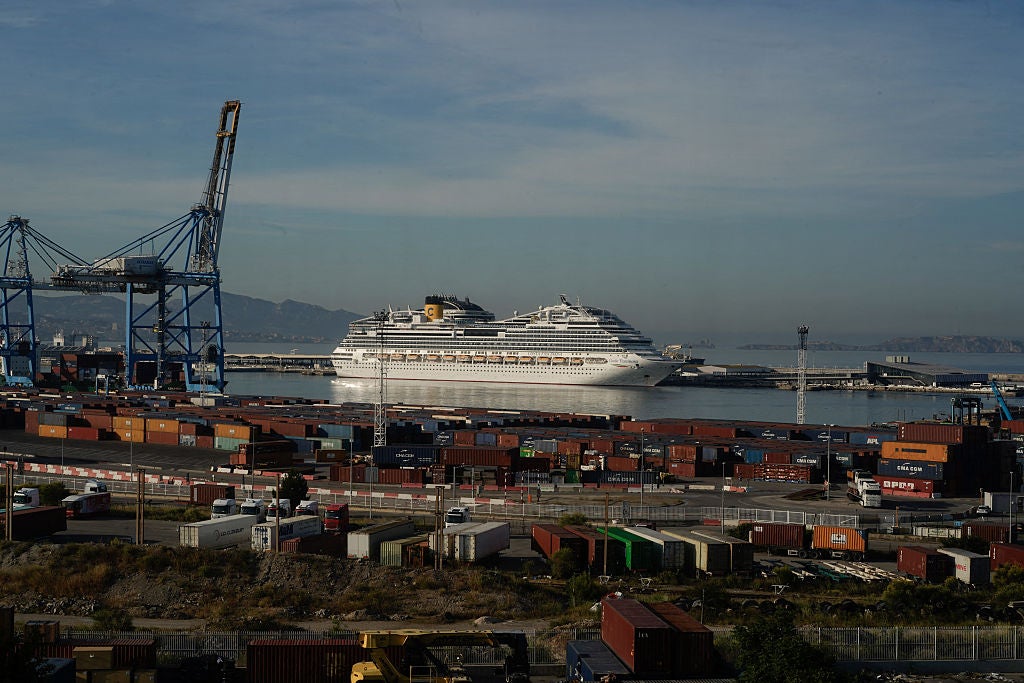 A cruise ship docked at the port in Marseille, France