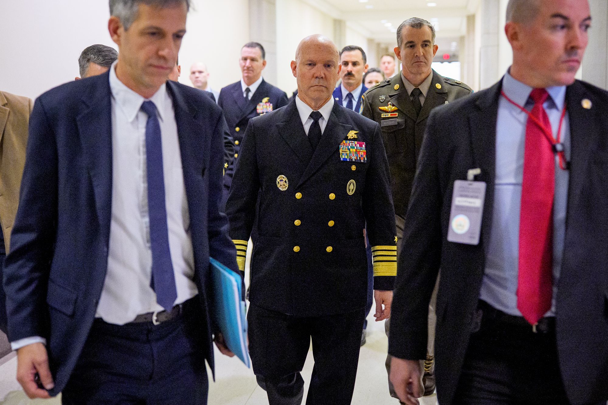 Admiral Frank ‘Mitch’ Bradley arrives on the Hill to give testimony about the airstrike on a boat the Trump administration claims was involved in drug-running