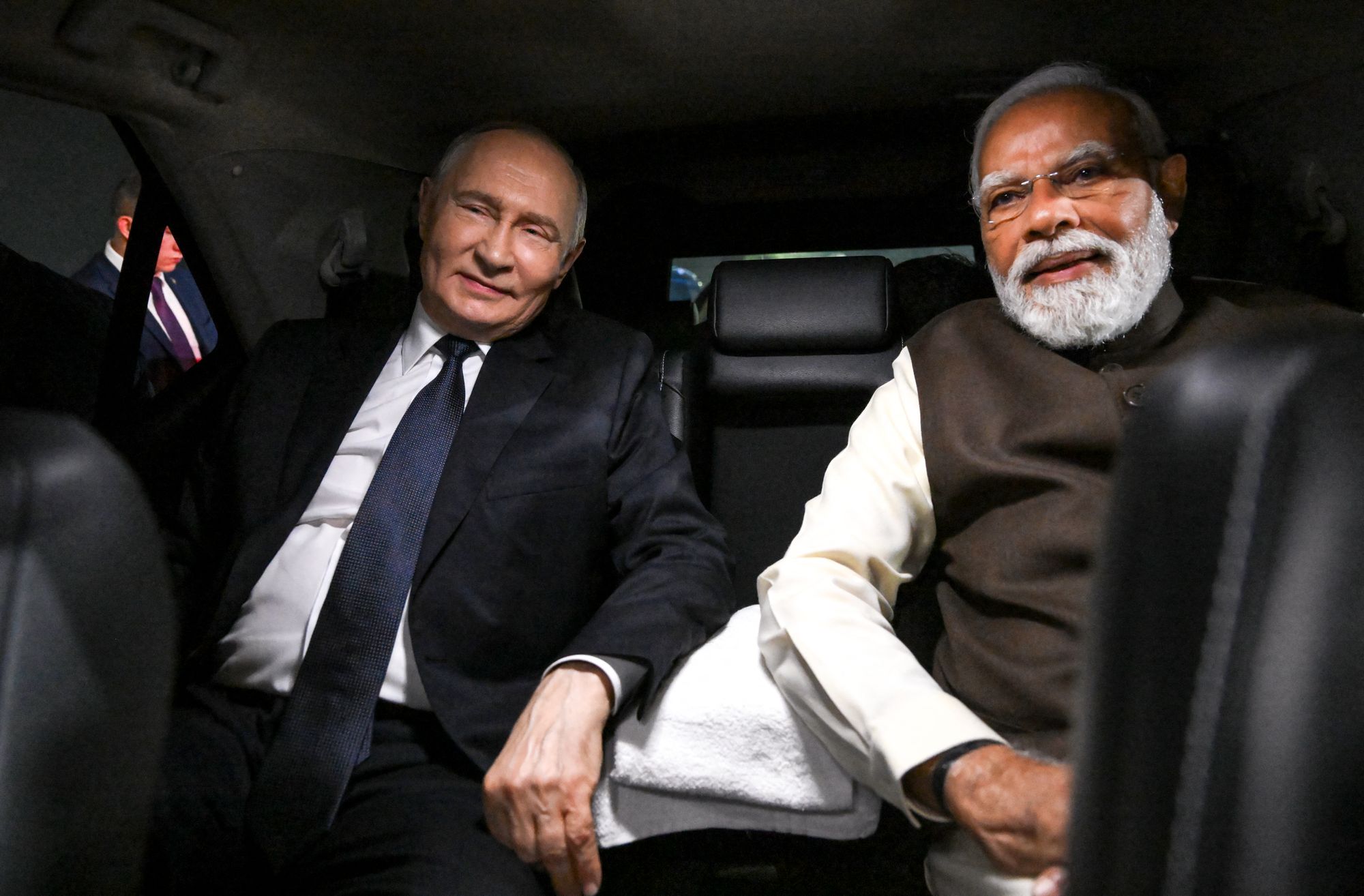 Vladimir Putin on a visit to Delhi with Narendra Modi