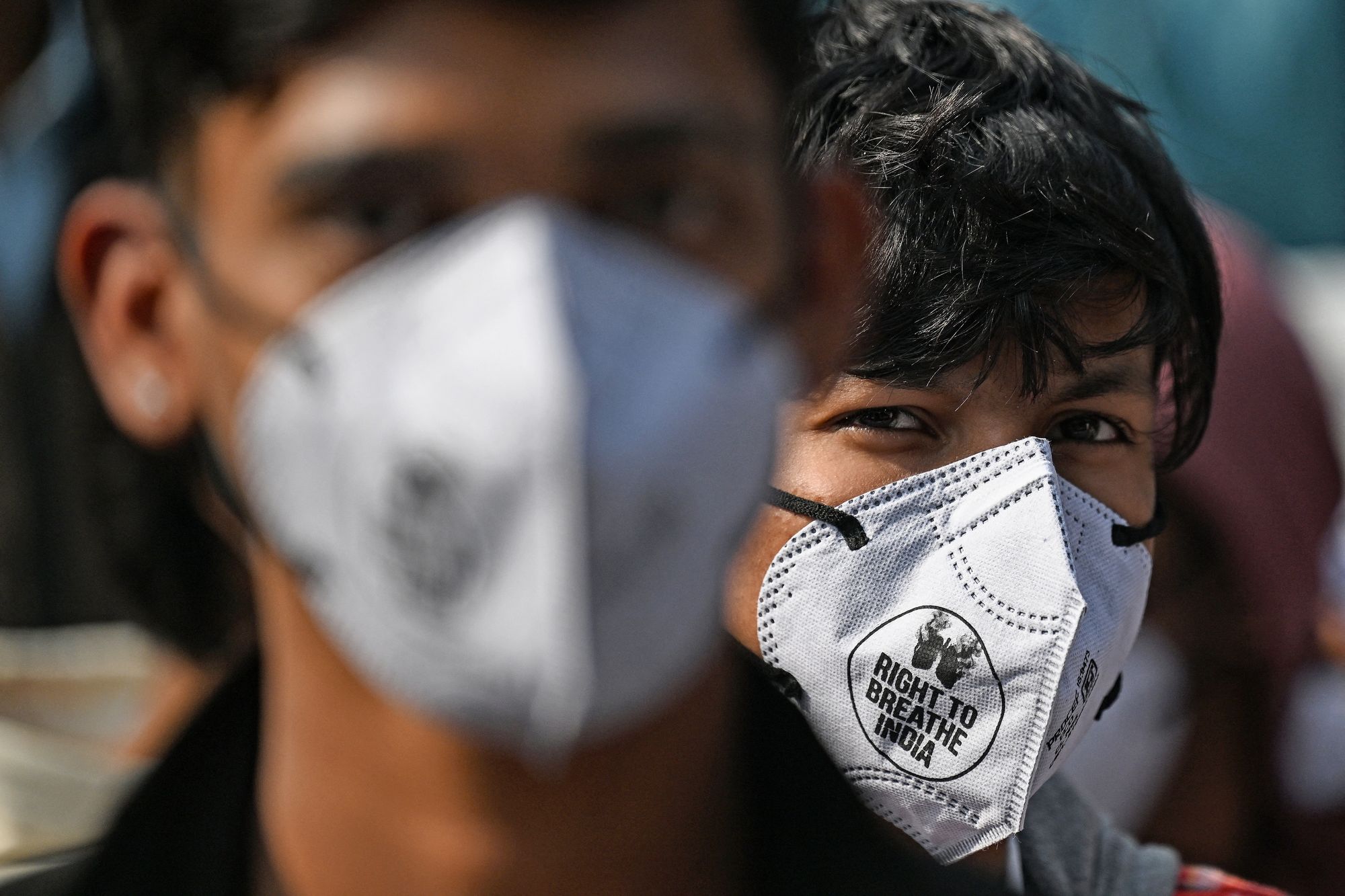 <p>Demonstrators wearing masks take part in a protest demanding the government take action to reduce air pollution in New Delhi </p>
