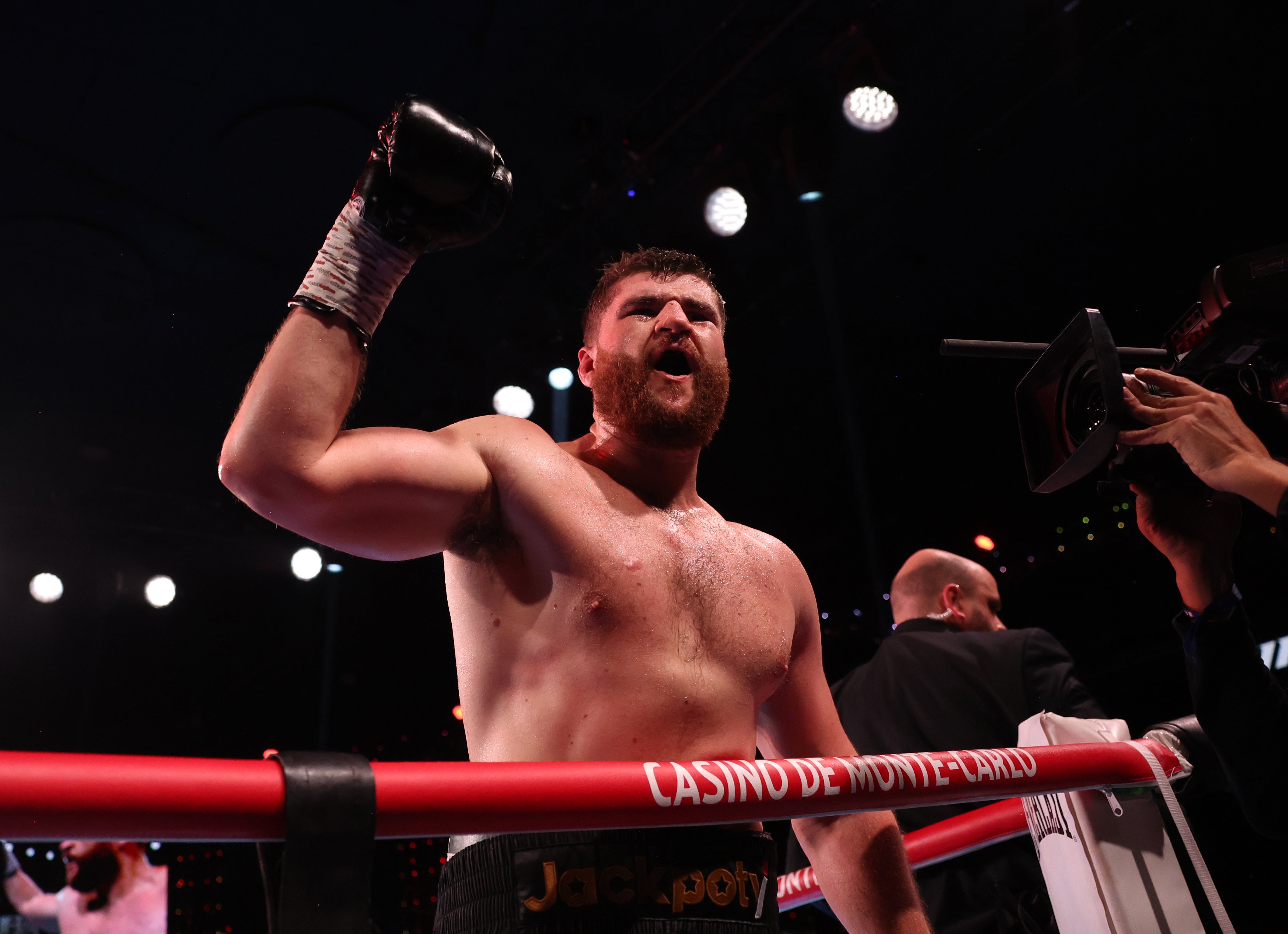 Johnny Fisher celebrates his wild victory over Ivan Balaz