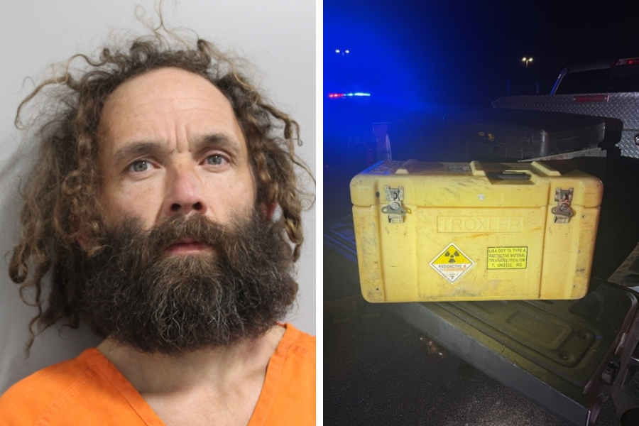 Florida bomb technicians determined the yellow container found in Benjamin Johnson's truck held a 'Moisture Density Gauge,; a soil-testing device with less radioactivity than a medical X-ray
