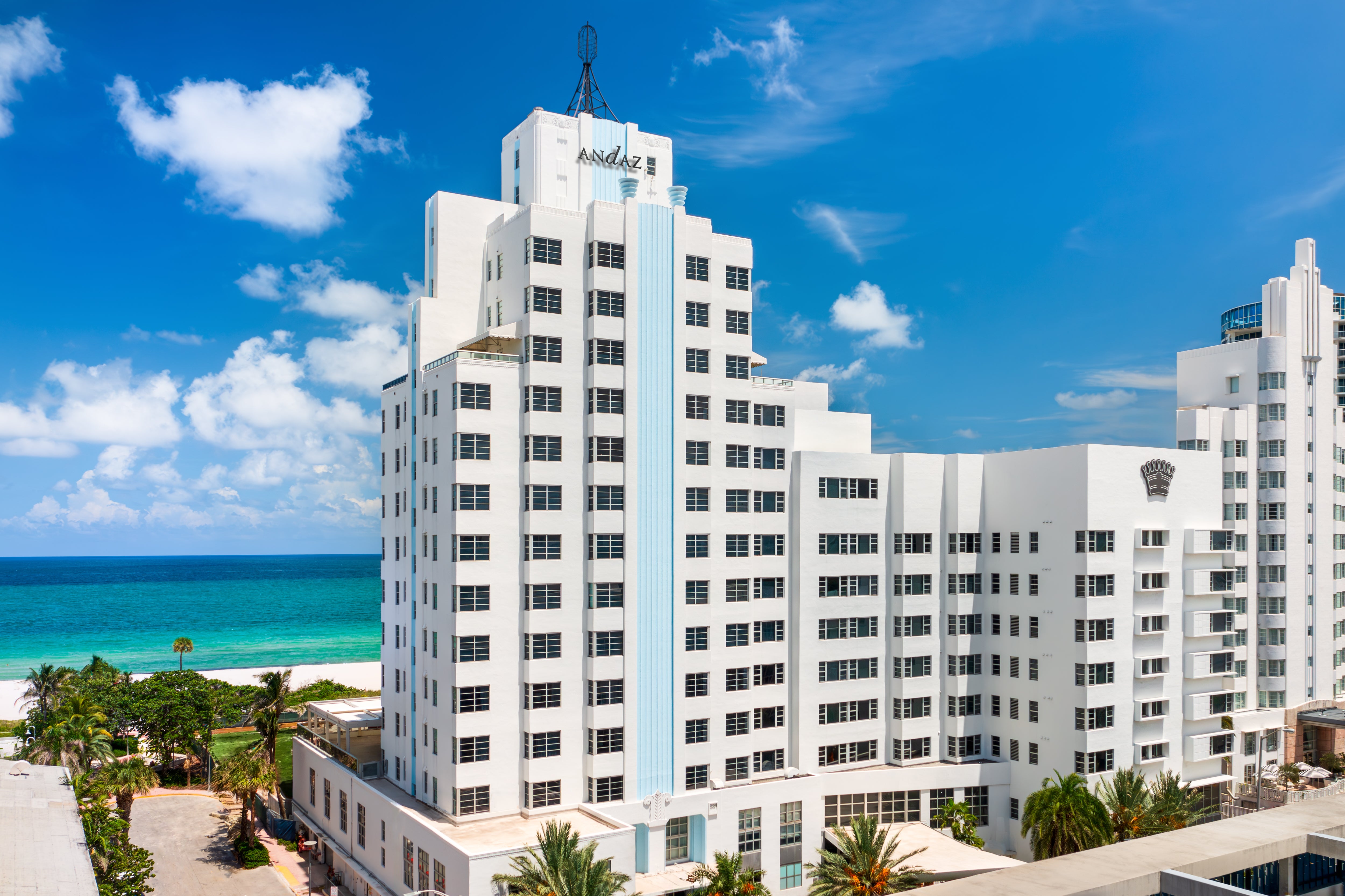 Andaz Miami Beach, by Hyatt, sits in front of a vast runway of golden sand