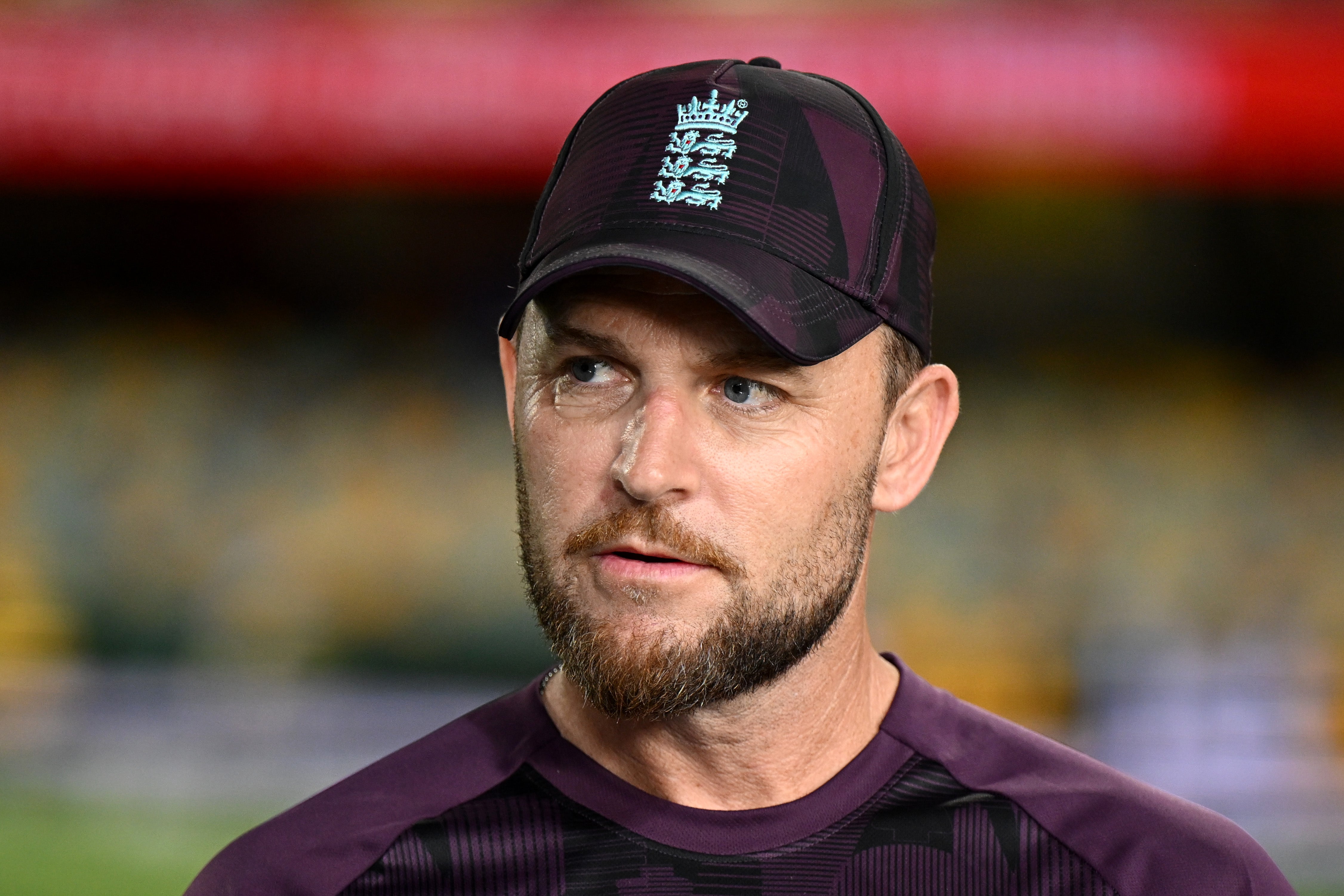 England coach Brendon McCullum is interviewed by Channel Seven after losing the Second 2025/26 Ashes Series Test Match