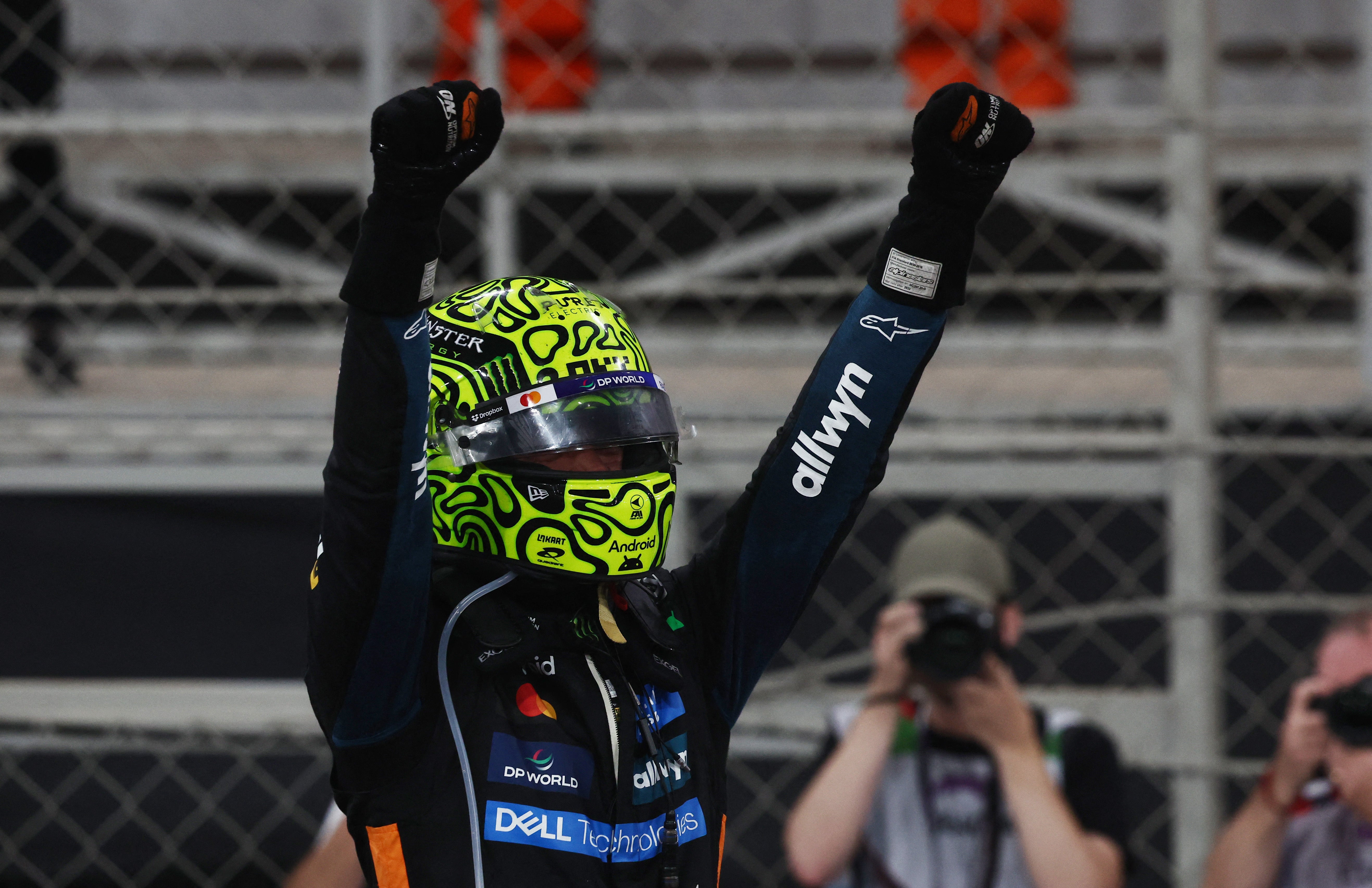 McLaren's Lando Norris celebrates after becoming the 2025 Formula One World Champion
