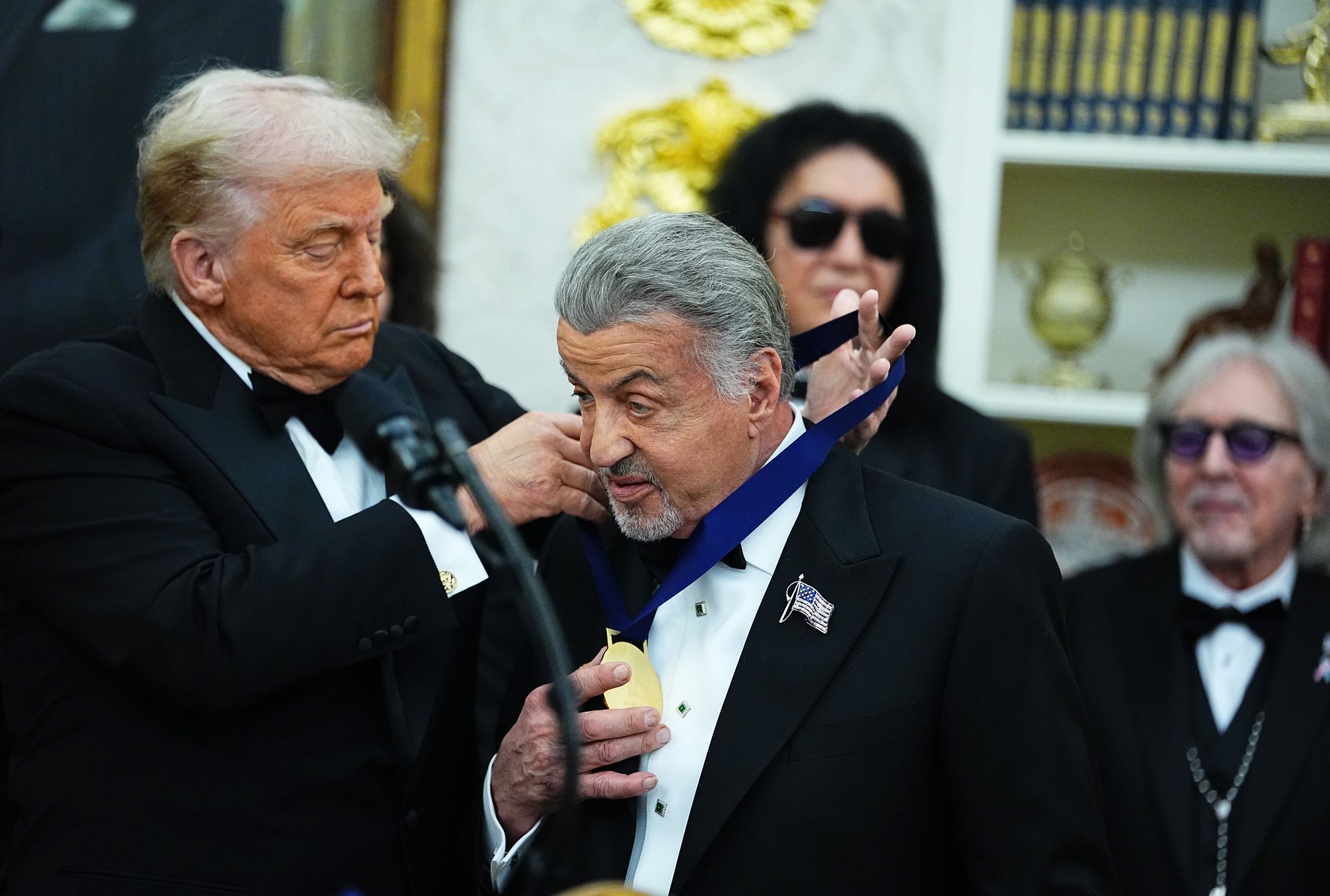 Trump presented Sylvester Stallone a medal for the 2025 Kennedy Center Honorees during Saturday's ceremony