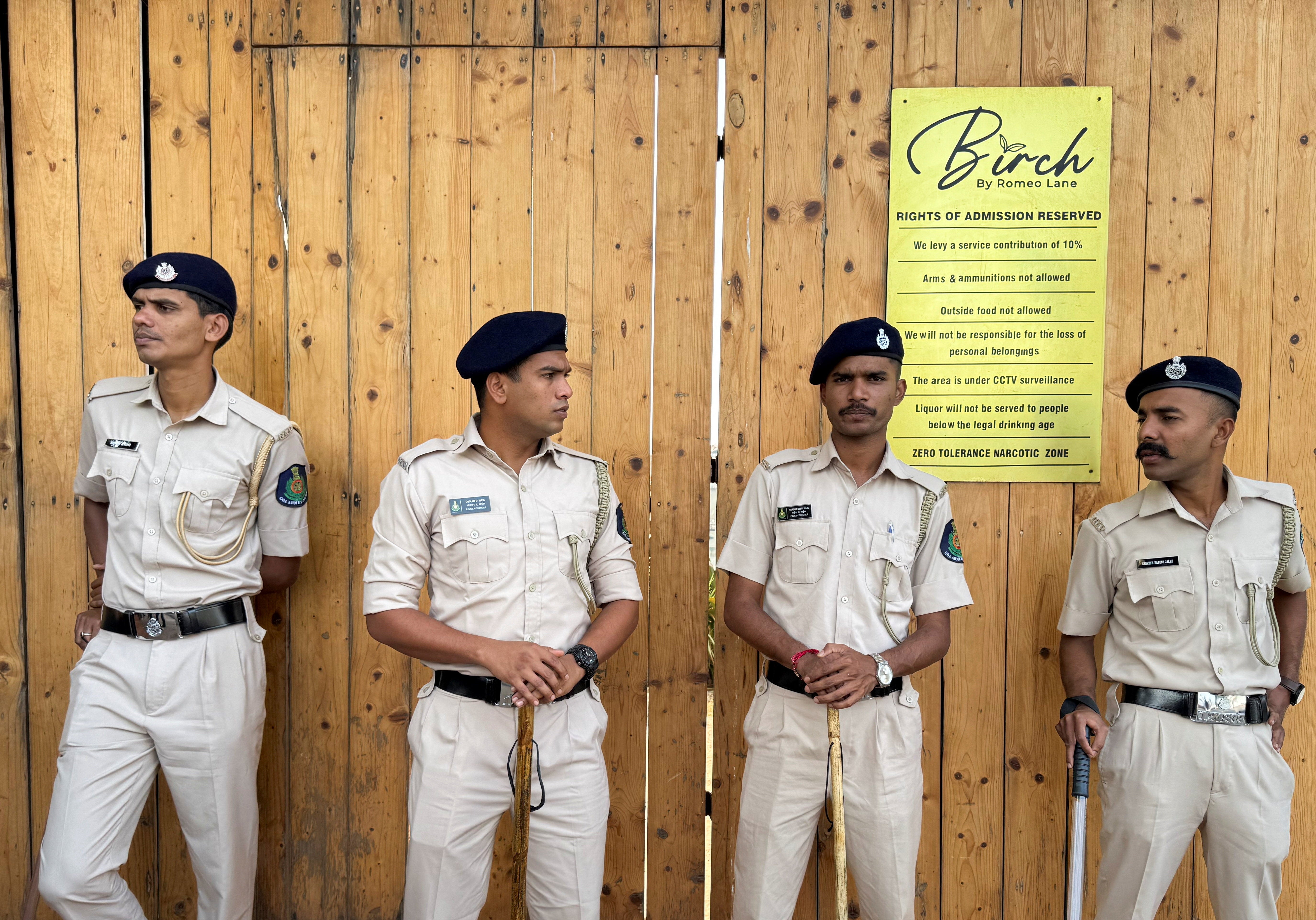 Policemen stand guard outside the Birch by Romeo Lane nightclub
