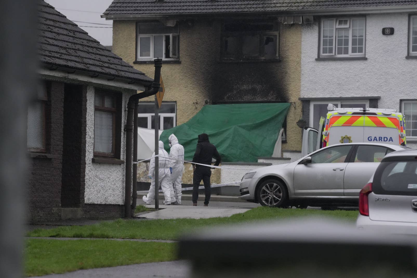 The scene of a house fire in Edenderry, Co Offaly, where a woman and a young boy have died (Aisling Hyland/PA)