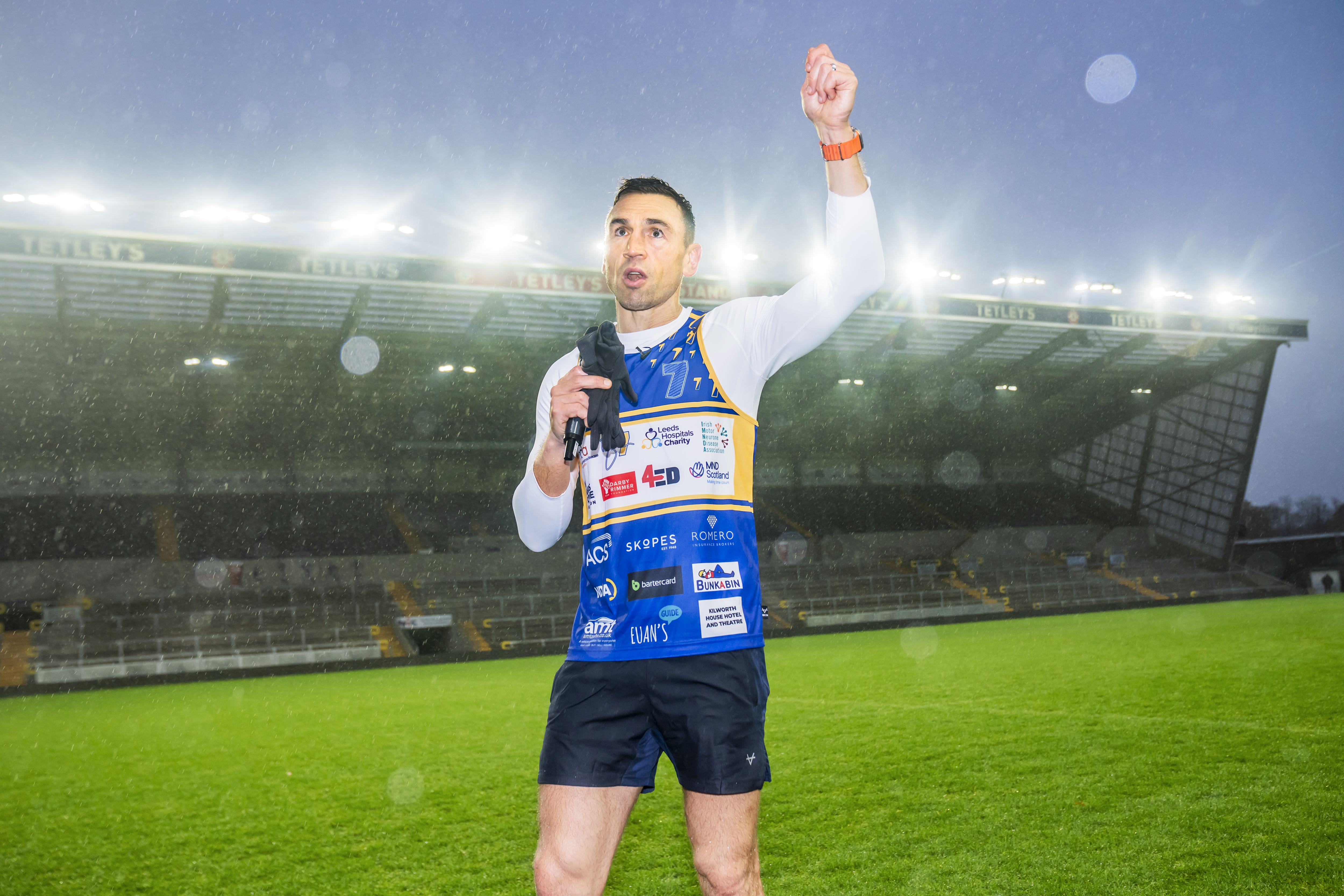 Kevin Sinfield completed his latest ultramarathon fundraising challenge for MND charities at Headingley on Sunday (Danny Lawson/PA)