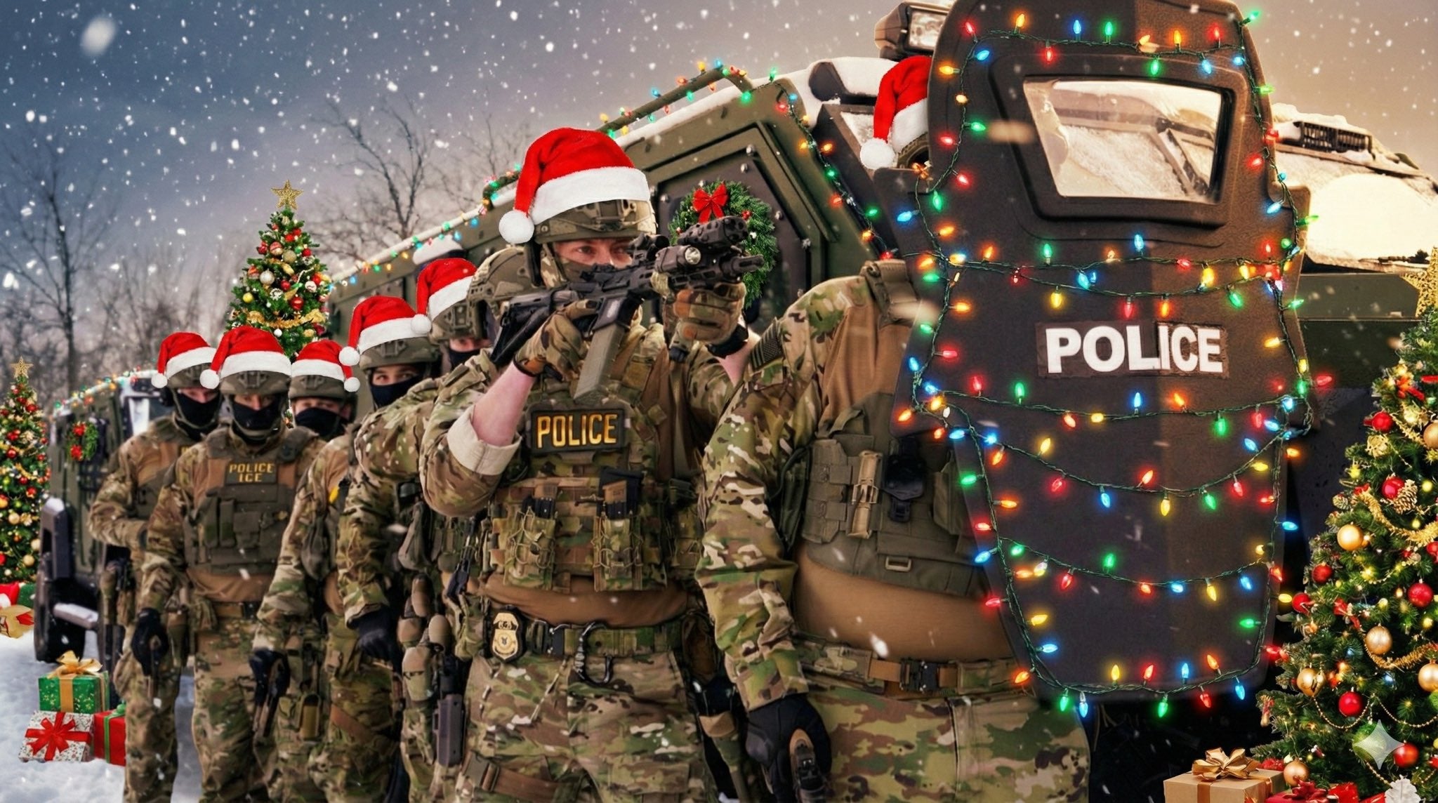 In its latest social media campaign, the Department of Homeland Security imposed Christmas decor on immigration law enforcement agents to promote its mass deportation agenda