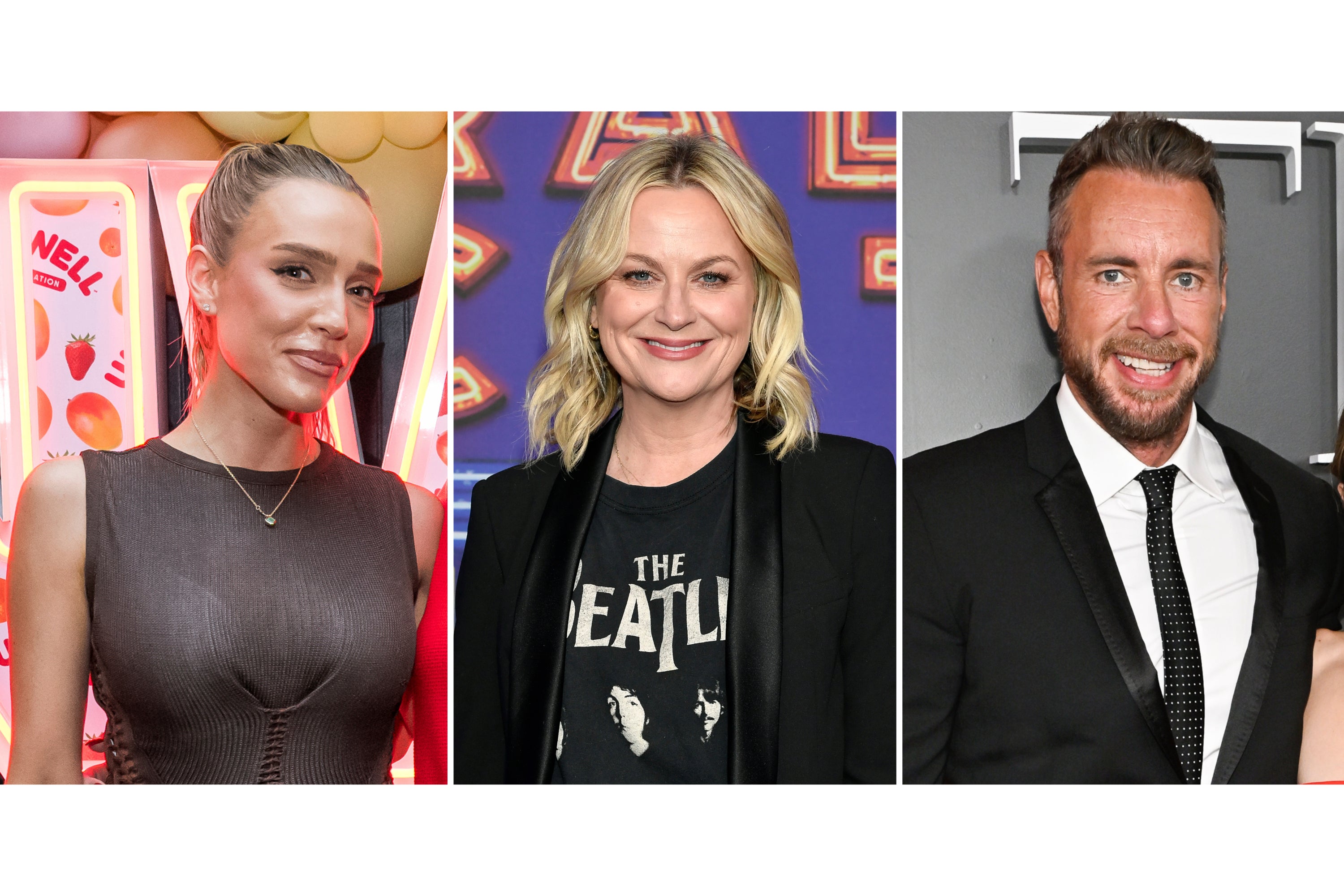 Alex Cooper (left), Amy Poehler (centre), and Dax Shepard (right)are all nominated for Golden Globes’ inaugural best podcast category