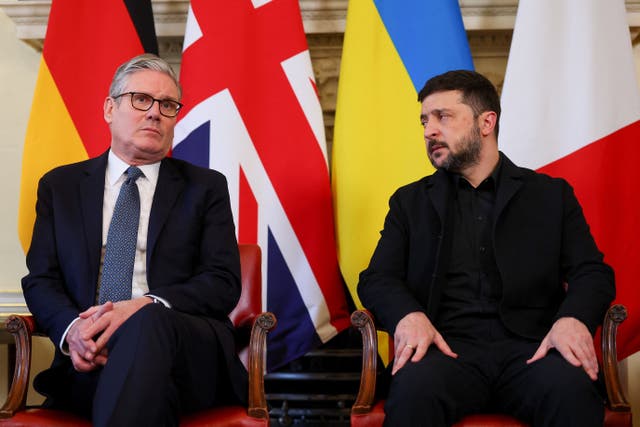 <p>Sir Keir Starmer (left) and Volodymyr Zelensky in Downing Street (Toby Melville/PA)</p>