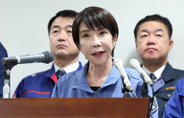 <p>Japan's Prime Minister Sanae Takaichi responds to questions from reporters after completing her inspection tour in Wajima City, Ishikawa Prefecture</p>