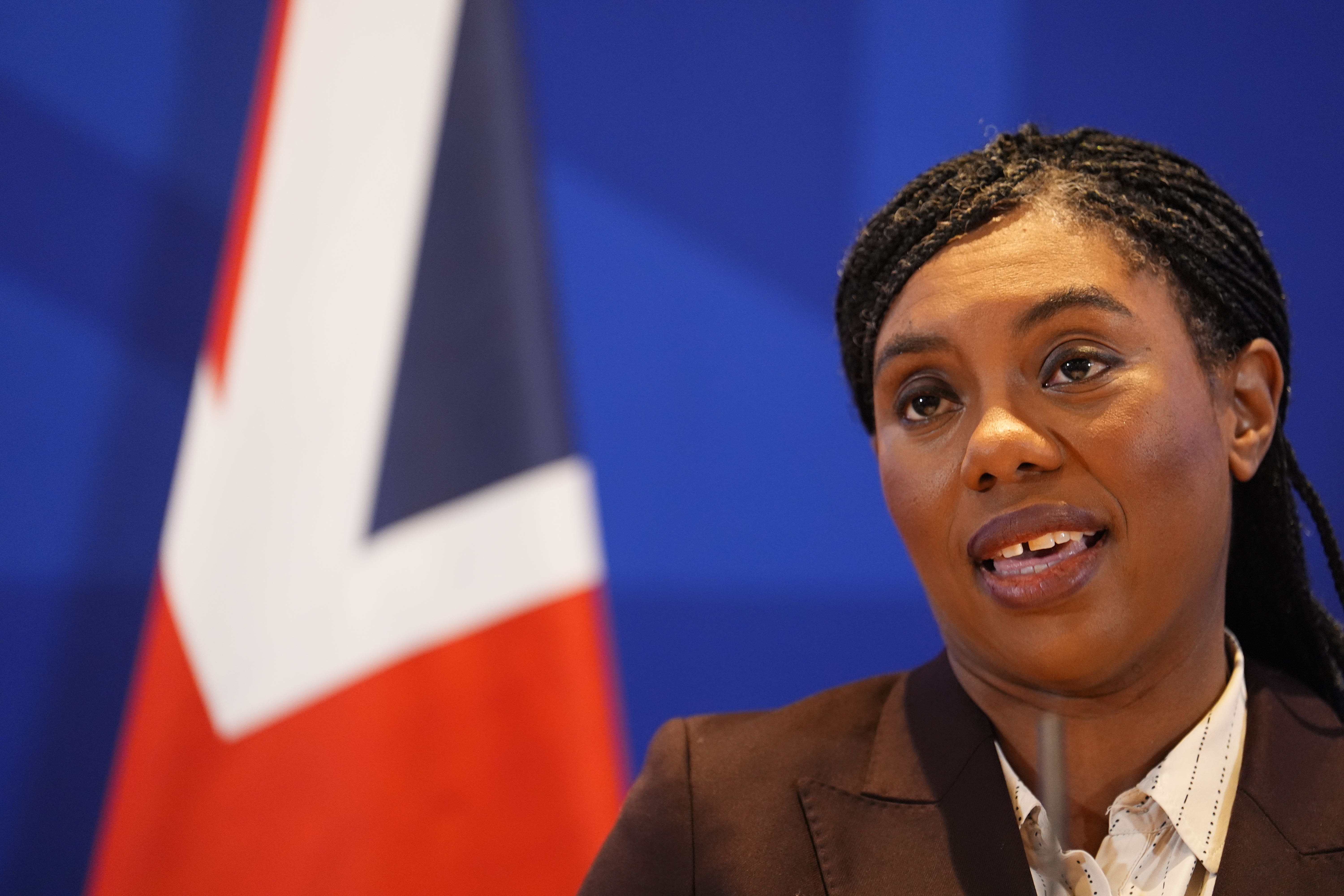 Conservative Party leader Kemi Badenoch delivers a speech at Glaziers Hall in central London (Jordan Pettitt/PA)