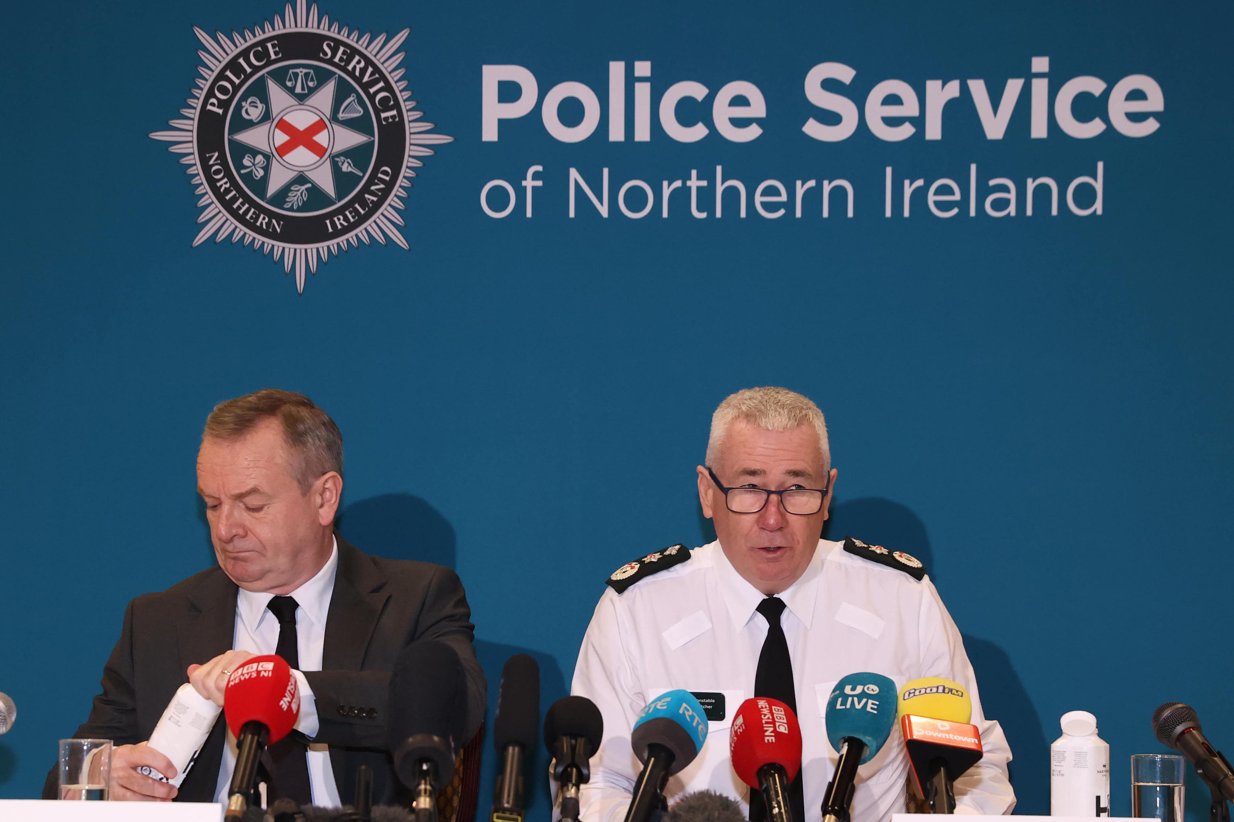 Kenova chief Sir Iain Livingstone (left) and Police Service of Northern Ireland Chief Constable Jon Boutcher spoke to the media at the Stormont Hotel (Liam McBurney/PA)